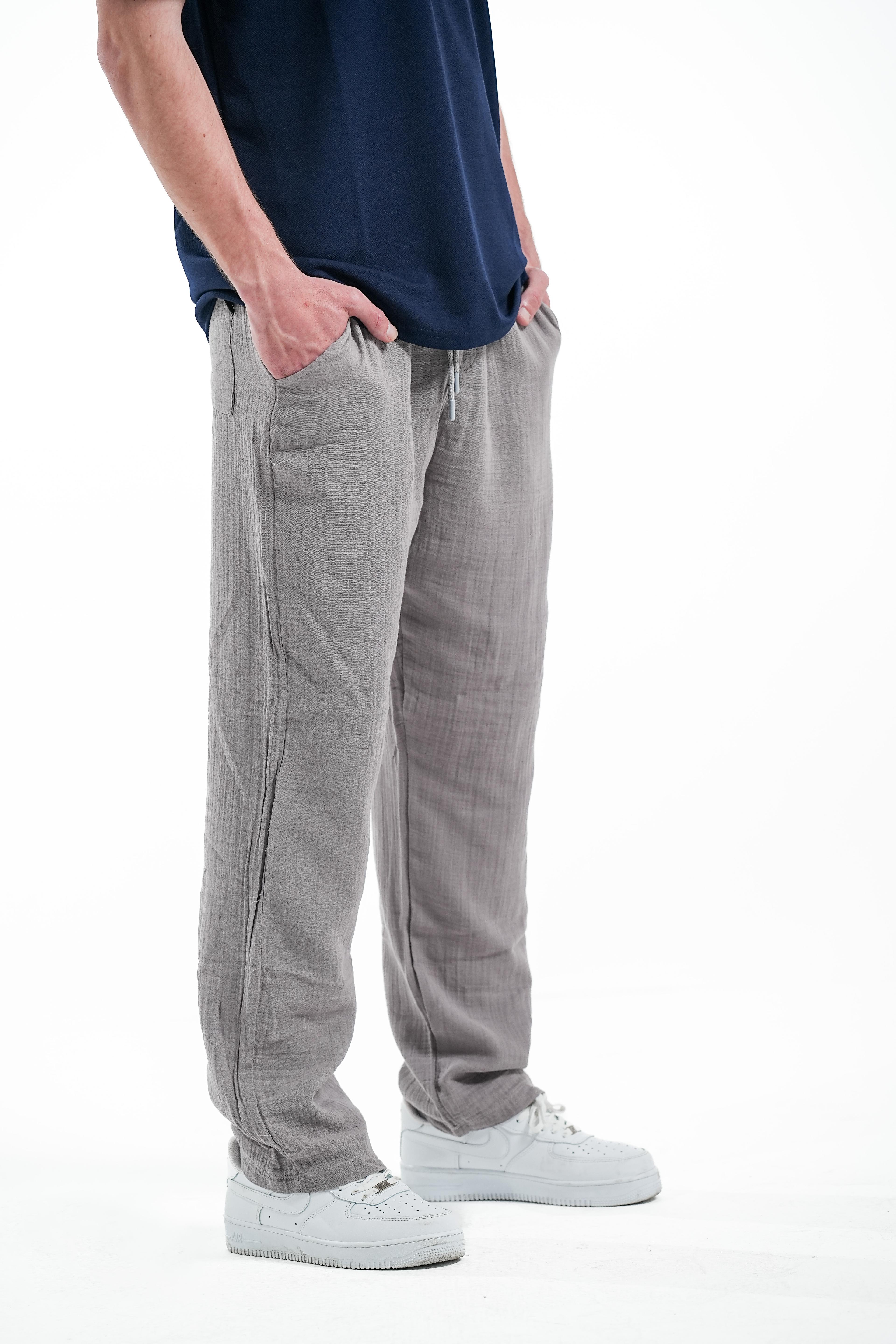 MUSLIN KETEN PANTOLON BAGGY - Gri