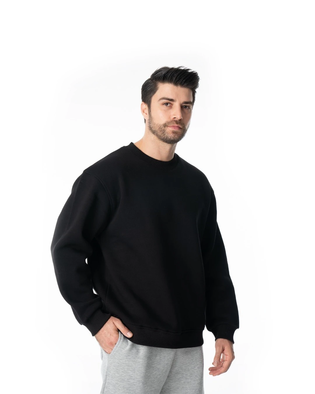 Erkek Sıfır Yaka Basic Sweatshirt