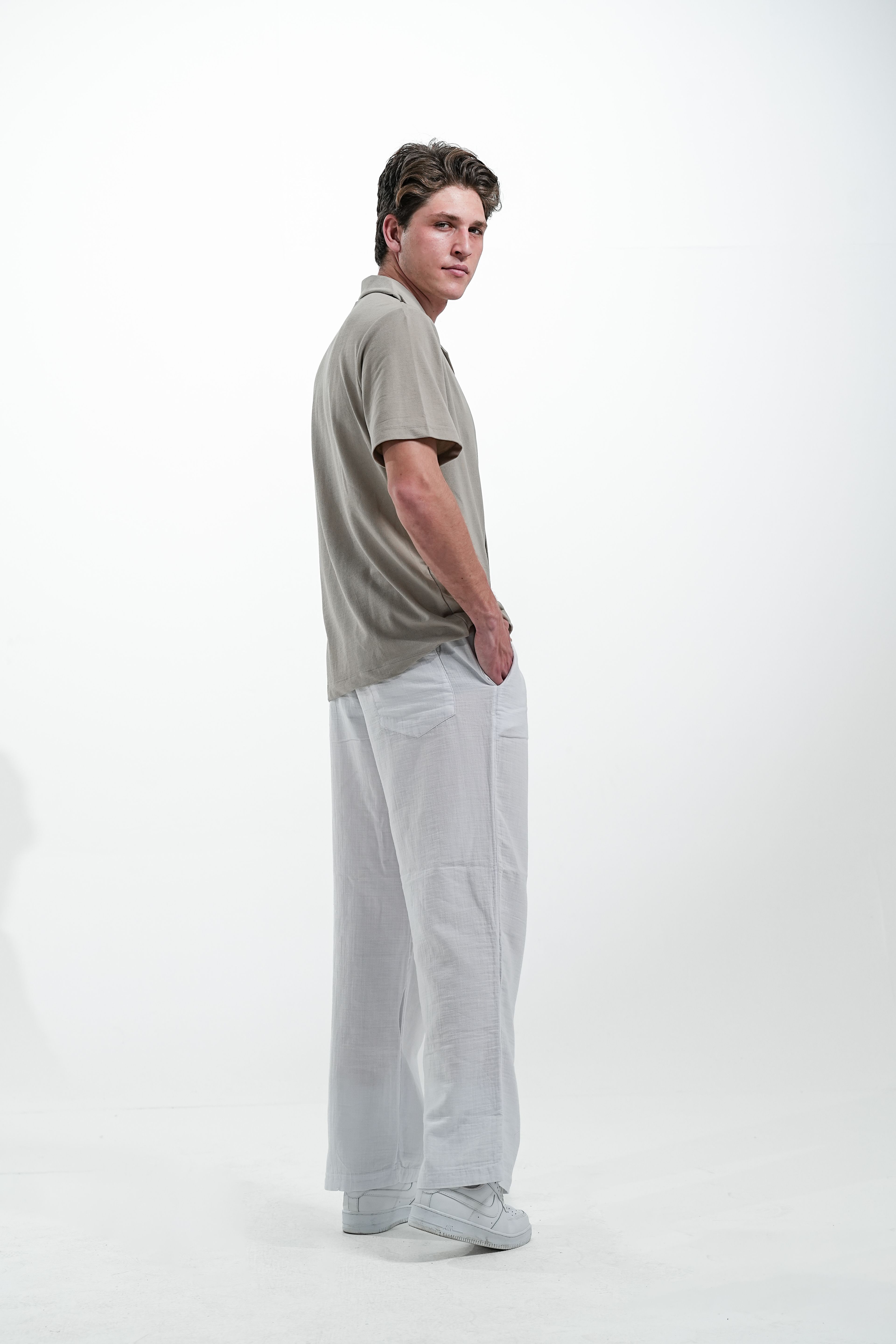  MUSLIN KETEN PANTOLON BAGGY - Beyaz