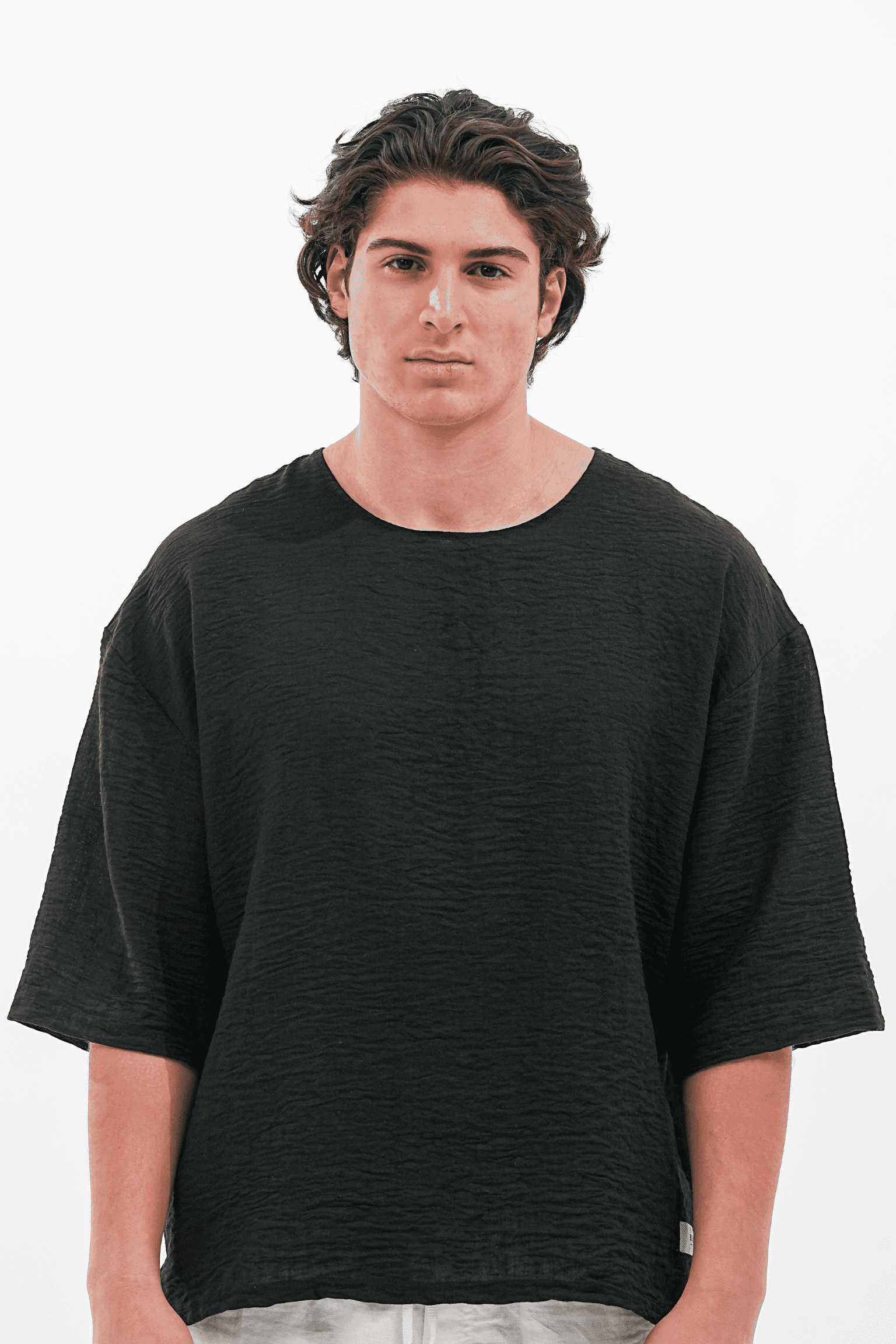 BASIC KETEN T- SHIRT - Siyah