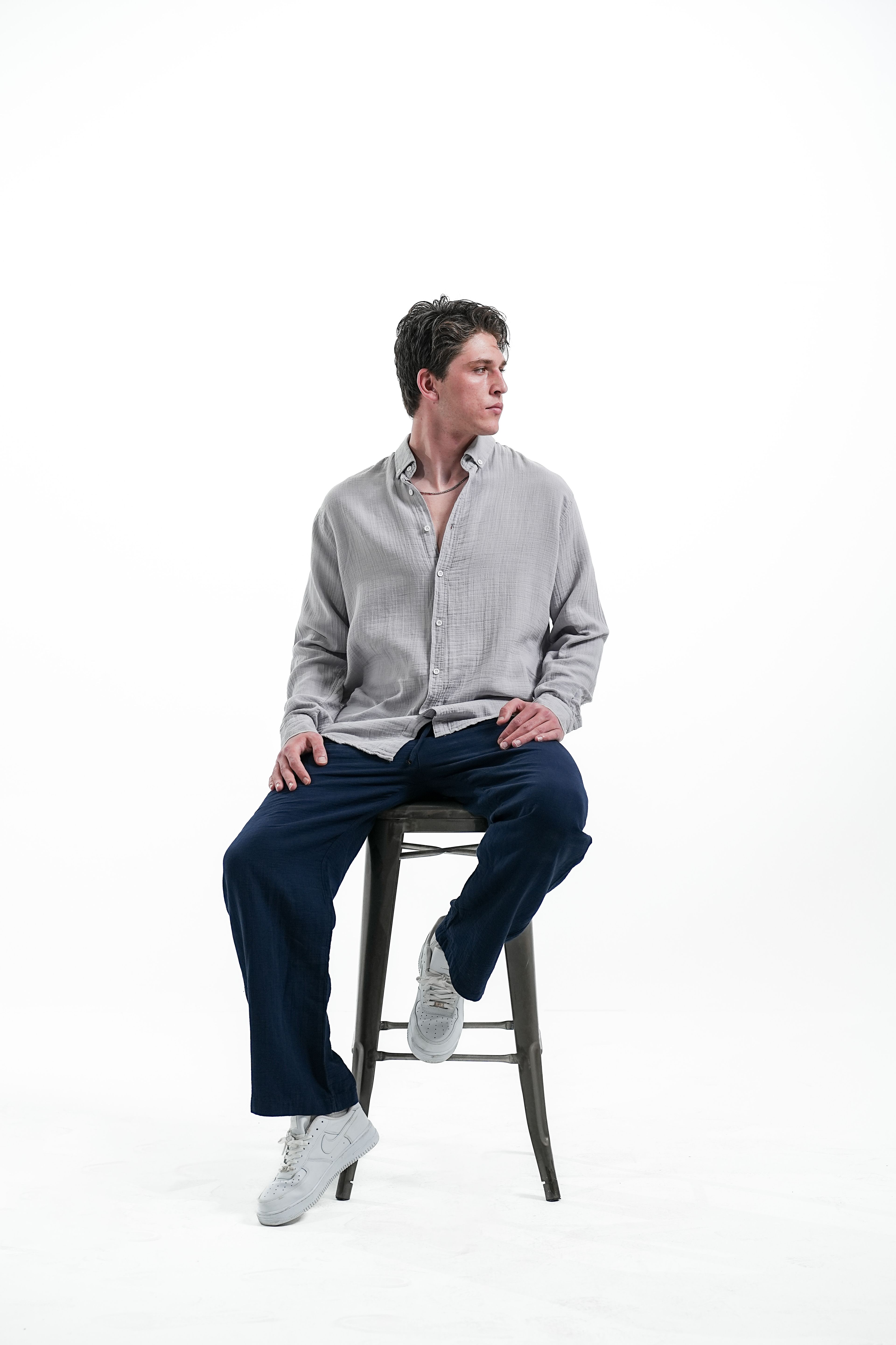  MUSLIN KETEN PANTOLON BAGGY - lacivert