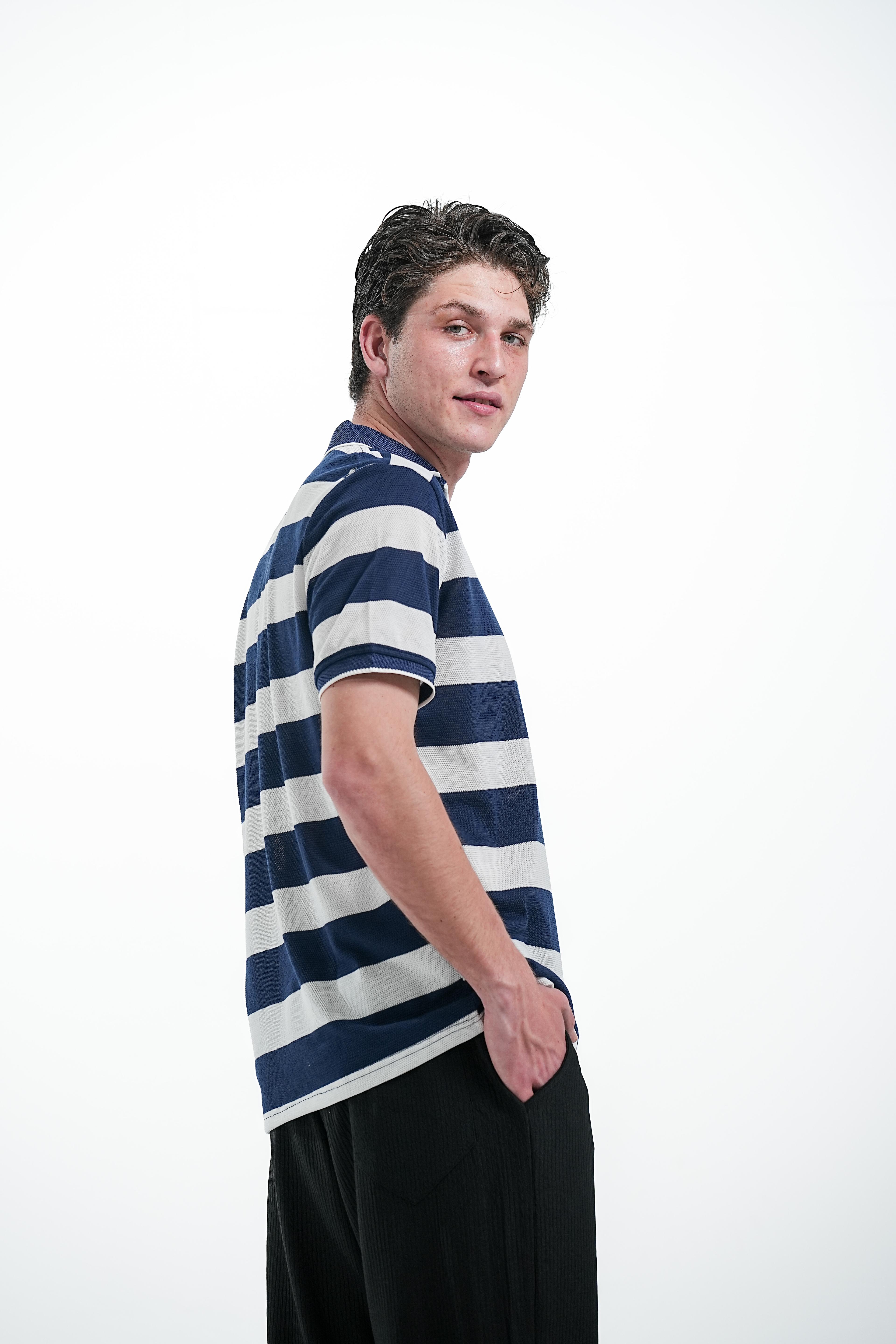 ÇİZGİLİ MERSERİZE  KUMAŞ POLO YAKA T-SHIRT