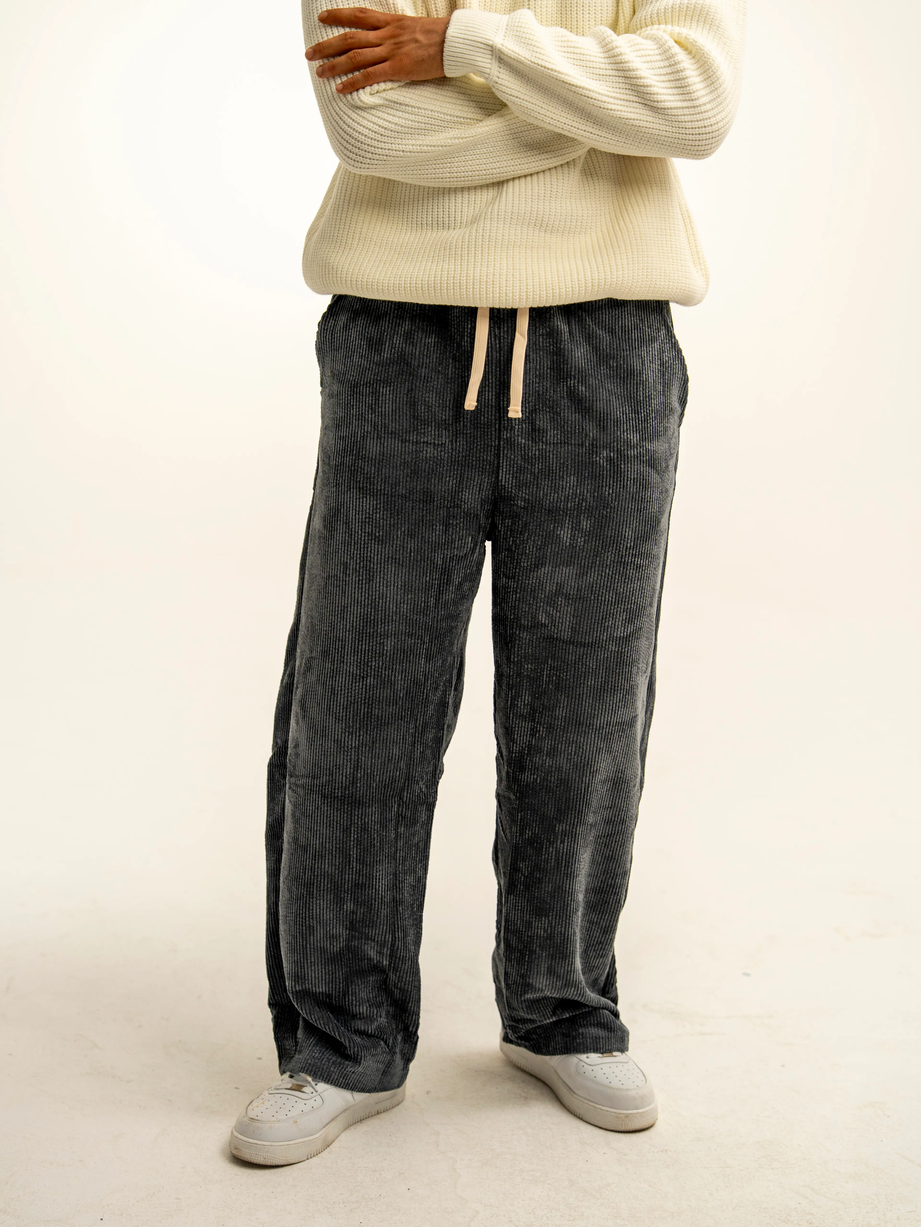 Erkek Baggy Kesim Kadife Pantolon - Gri