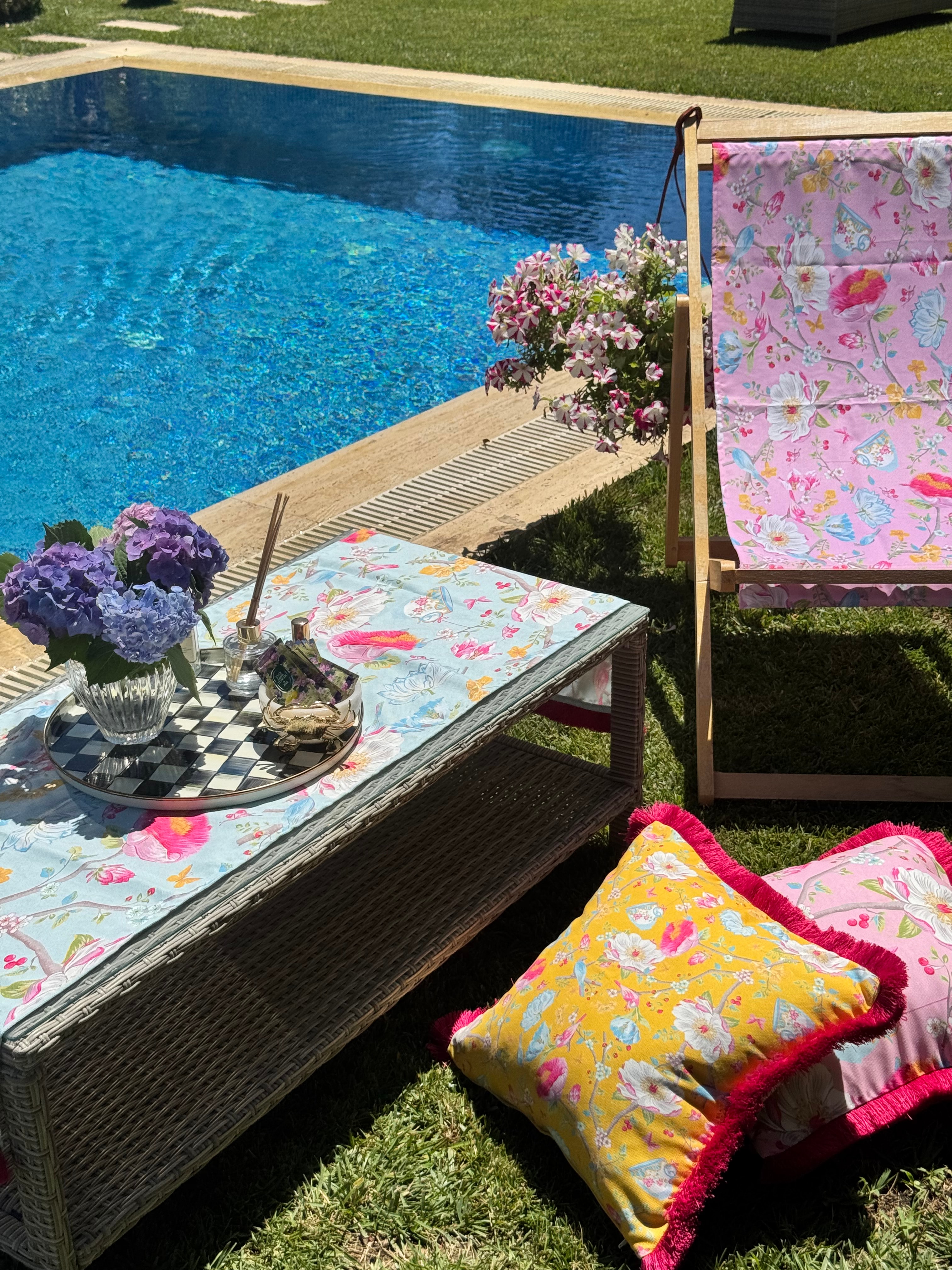 ÇİÇEK DESEN SAÇAKLI RUNNER - BEBE MAVİ