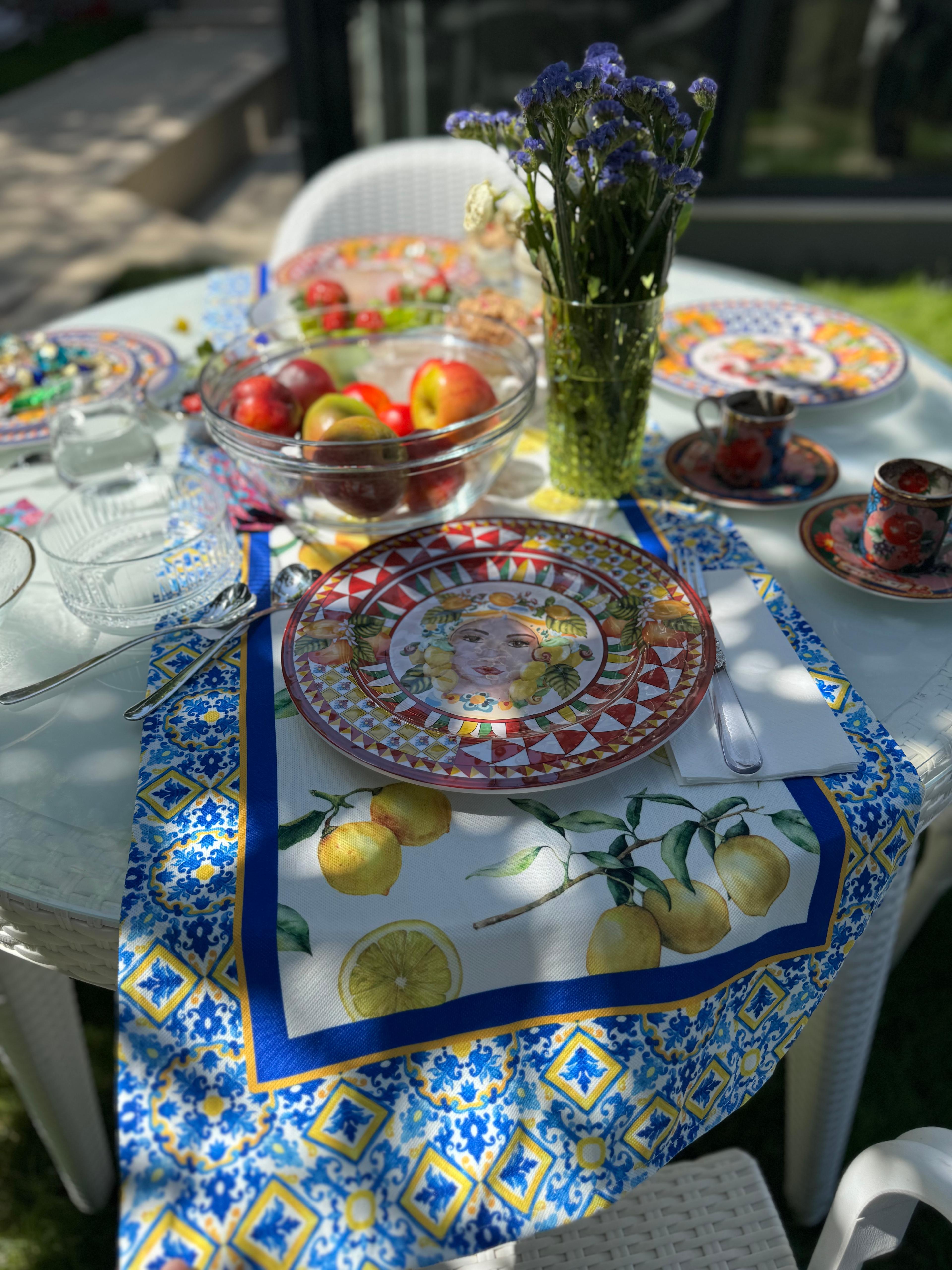 ÇERÇEVELİ LİMON DESENLİ BASKILI RUNNER