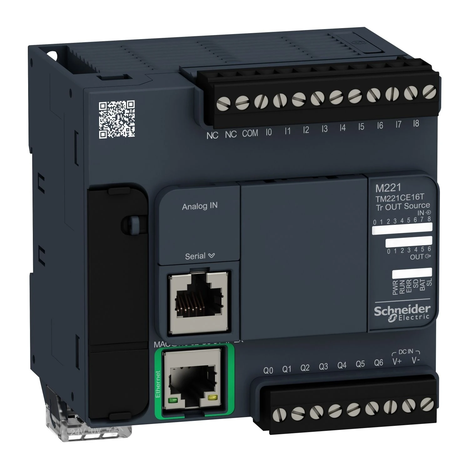 TM221CE16T Schneider Electric logic controller, Modicon M221, 16 IO, 9 DI, 7 DO, transistor, PNP, Ethernet