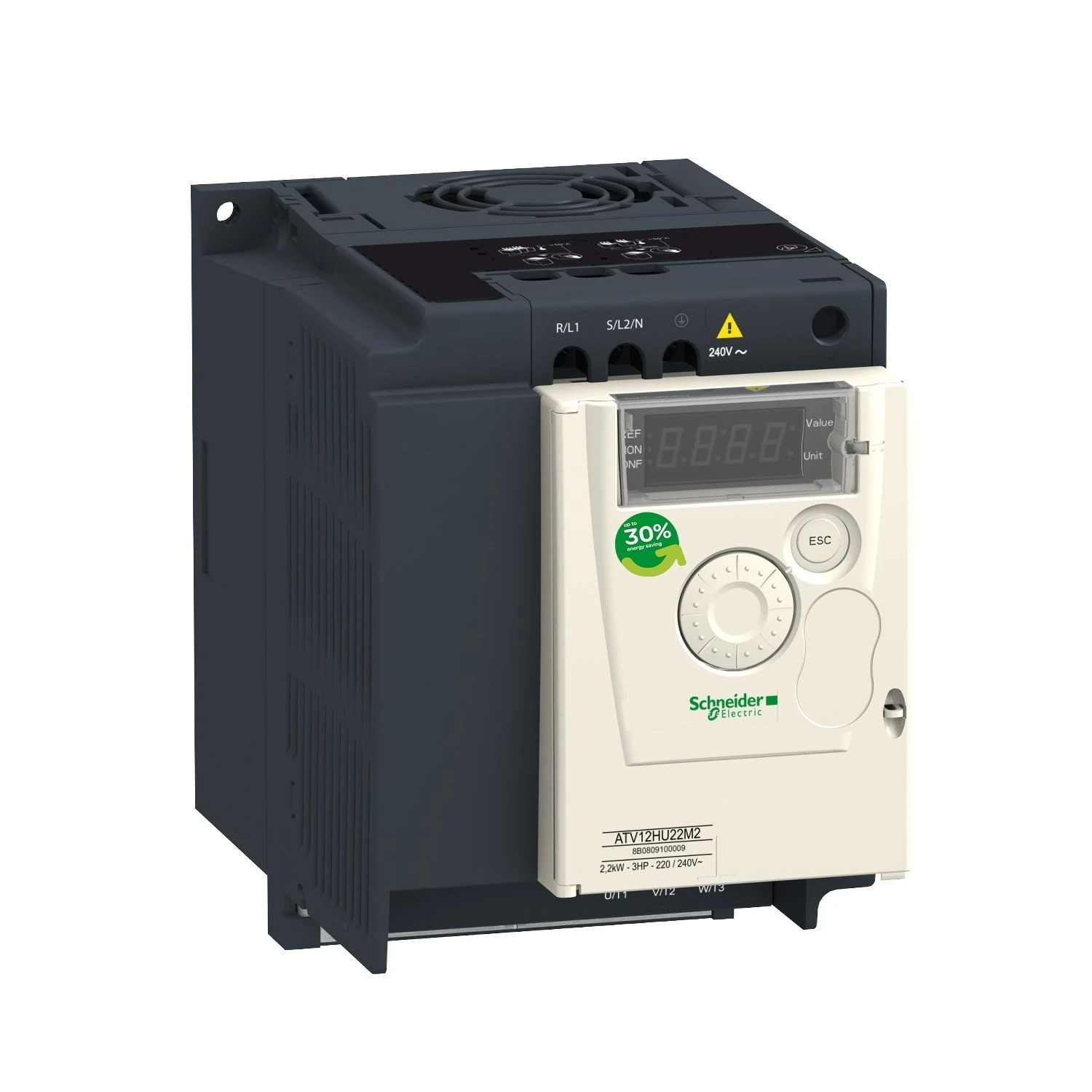 ATV12HU22M2 Schneider Electric Frequenzumrichter, Altivar 12, 2,2 kW, 3 PS, 200 bis 240 V, 1 Phase, mit Kühlkörper