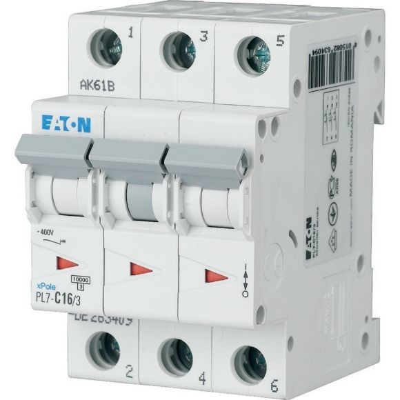 EATON 165130 PL7-C3/3 - Miniature circuit breaker (MCB), 3 A, 3p, characteristic: C