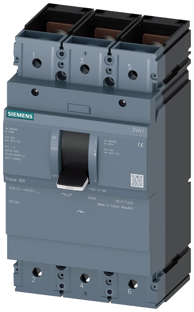 3VA1340-1AA32-0AA0 Siemens switch disconnector 3VA1 IEC frame 400 3-pole SD100, In=400A without overload protection w/o short-circuit protection nut keeper kit