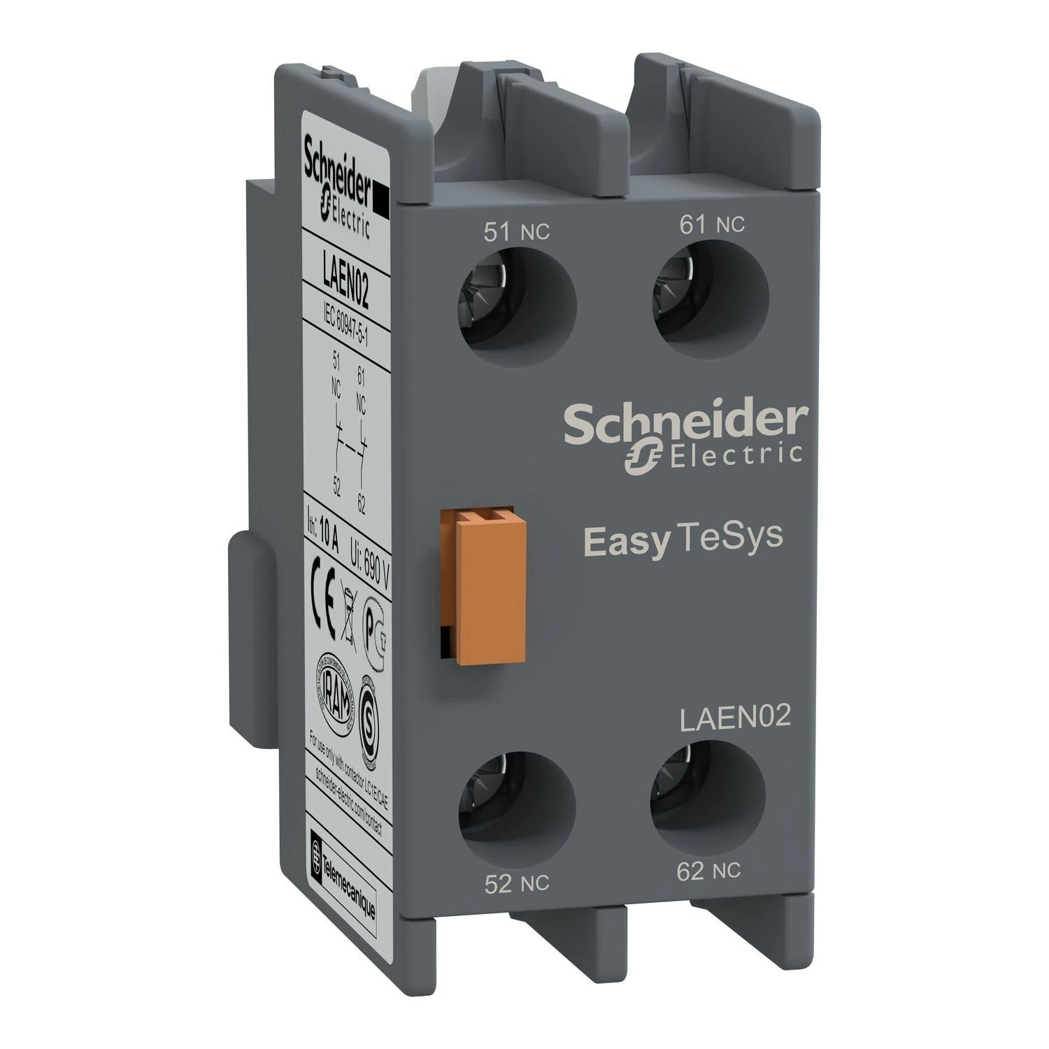 LAEN02 Schneider Electric Auxiliary contact block,Easy TeSys Control,2NC,for LC1E/CAE
