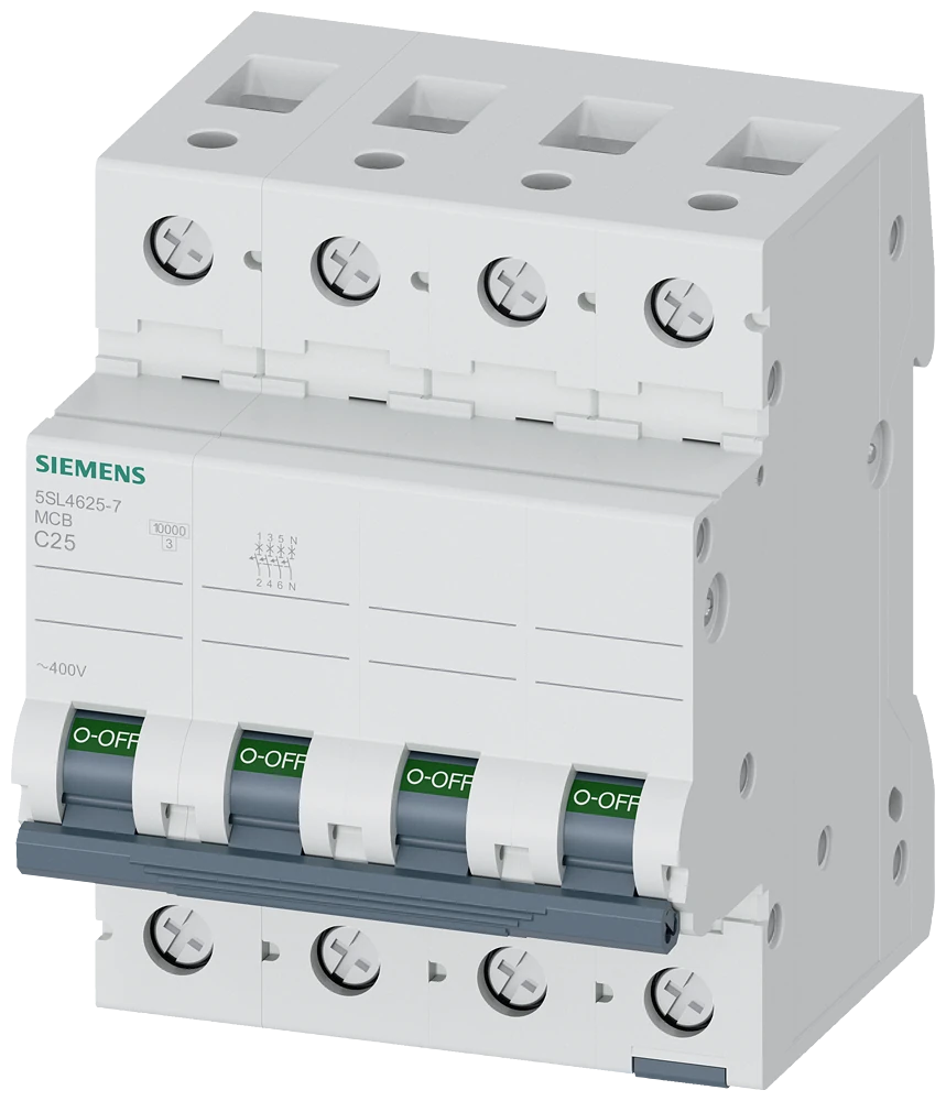 5SL4625-7 Siemens Miniature circuit breaker 400 V 10kA, 3+N-pole, C, 25A