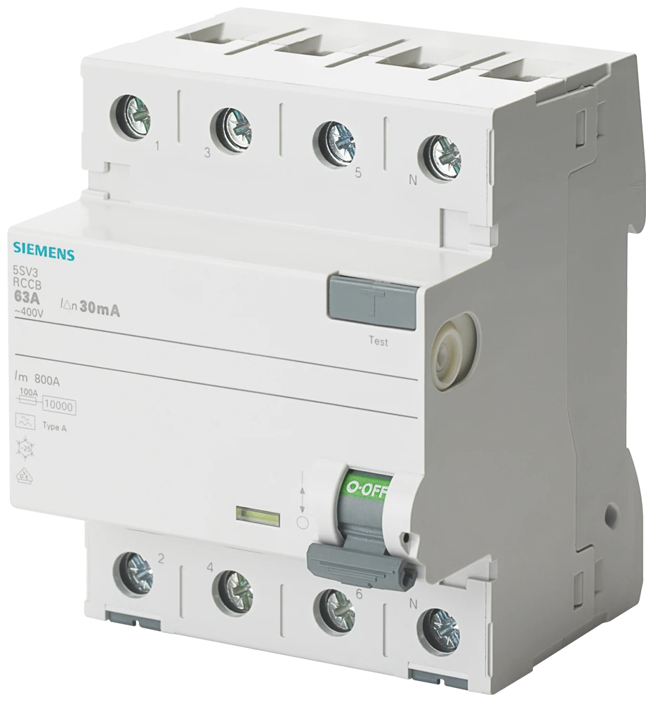 5SV3644-8 Disjoncteur différentiel, 4 pôles, type A, sélectif, In : 40 A, 300 mA, Un AC : 400 V