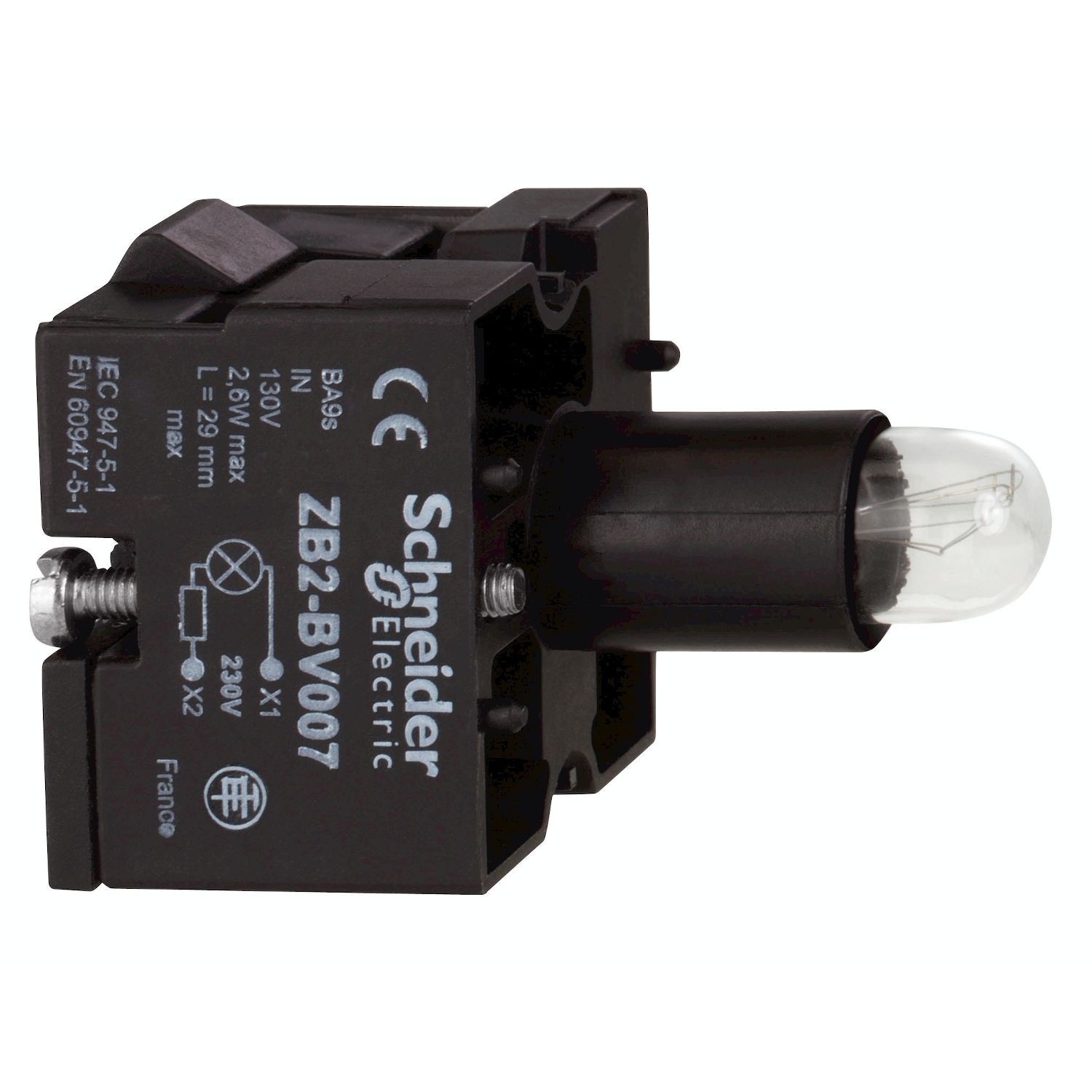 ZB2BV007 pilot light body for front mounting