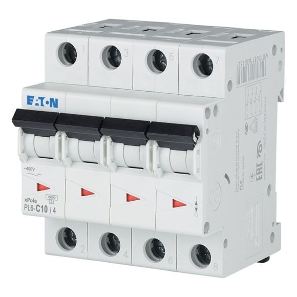 166515 PL6-C10/4 - Miniature circuit breaker (MCB), 10 A, 4p, characteristic: C