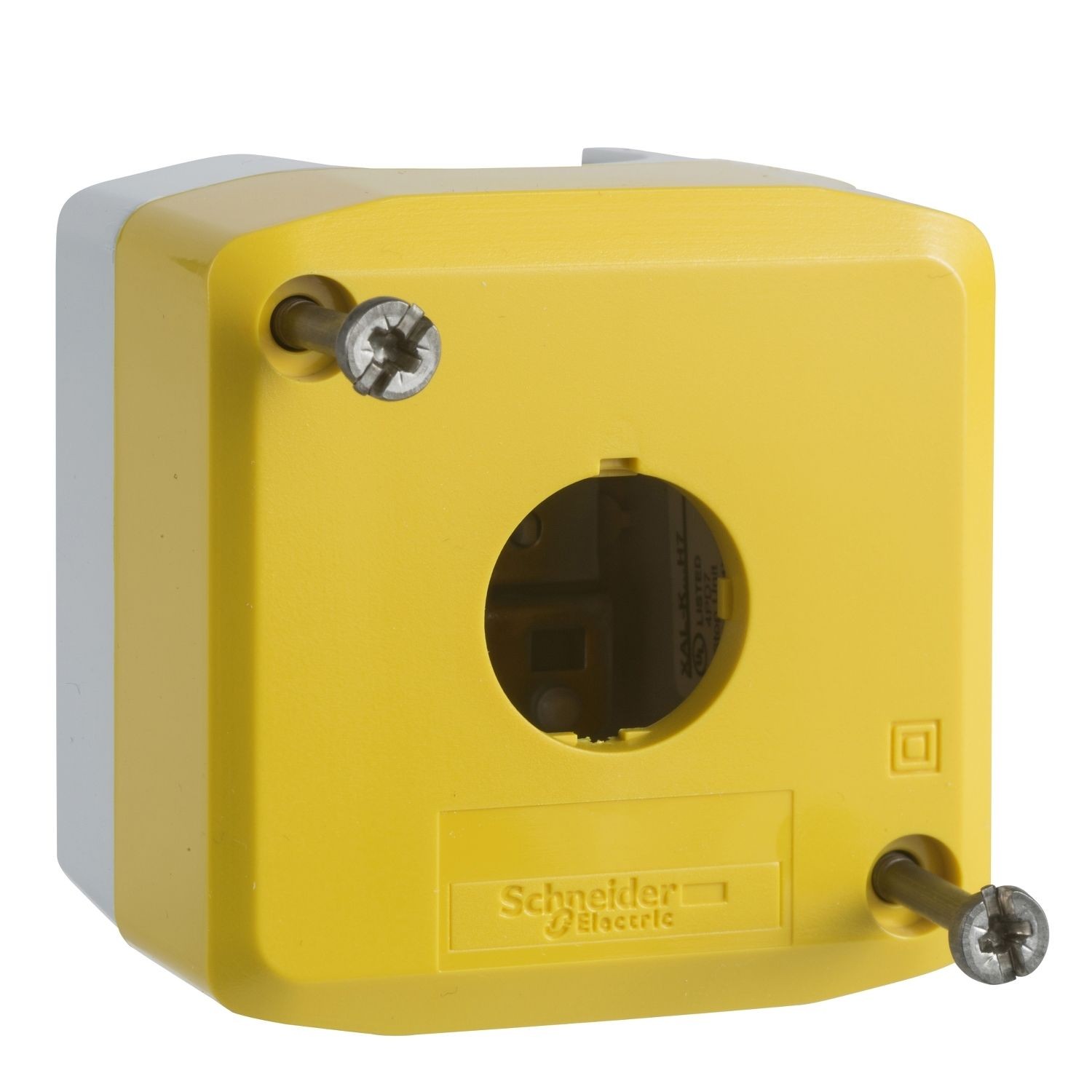 XALK01 Empty control station, Harmony XALK, XALD, plastic, yellow lid for push button 22mm, 1 cut out