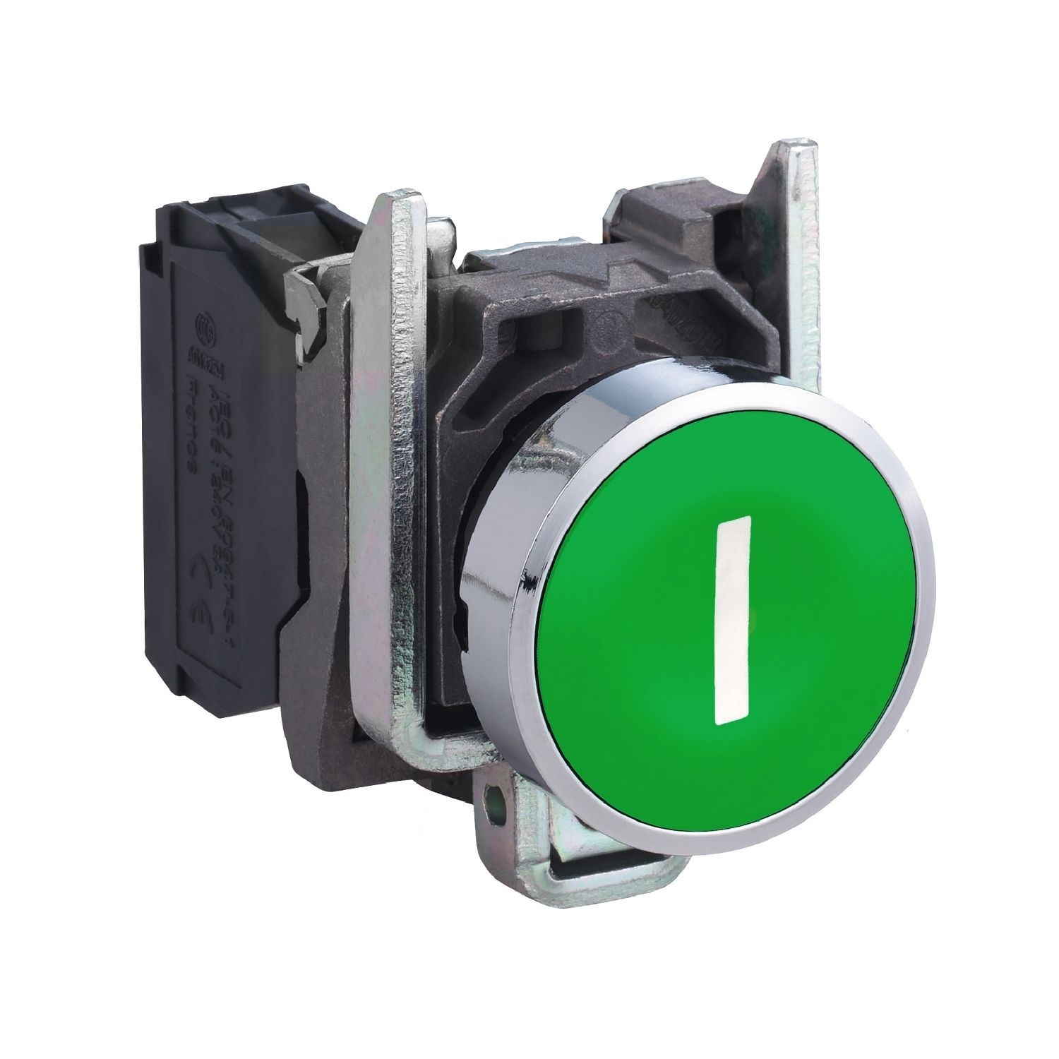 Schneider Electric XB4BA3311 Push button, metal, Harmony XB4, flush, green, 22mm, spring return, marked I, 1NO