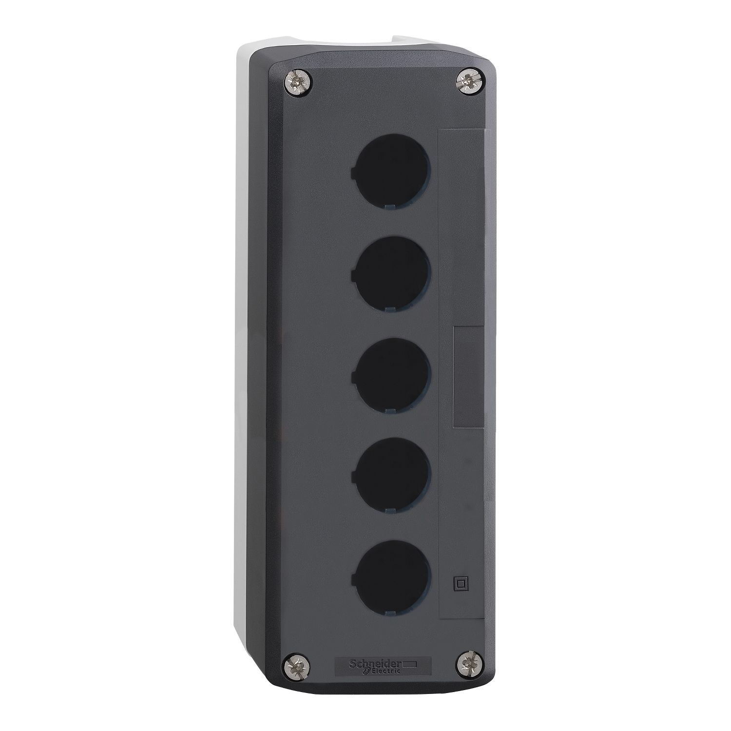 XALD05 Empty control station, Harmony XALD, XALK, plastic, dark grey lid, for push button 22mm, 5 cut outs