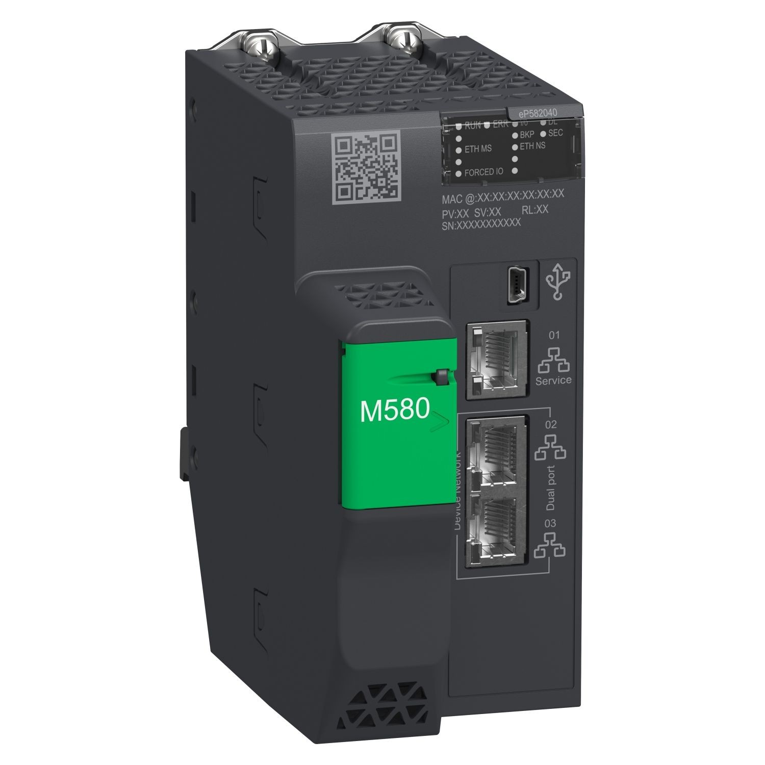 Schneider Electric BMEP582040 standalone processor, Modicon M580, 8MB, 61 Ethernet devices, 8 remote IO racks of X80