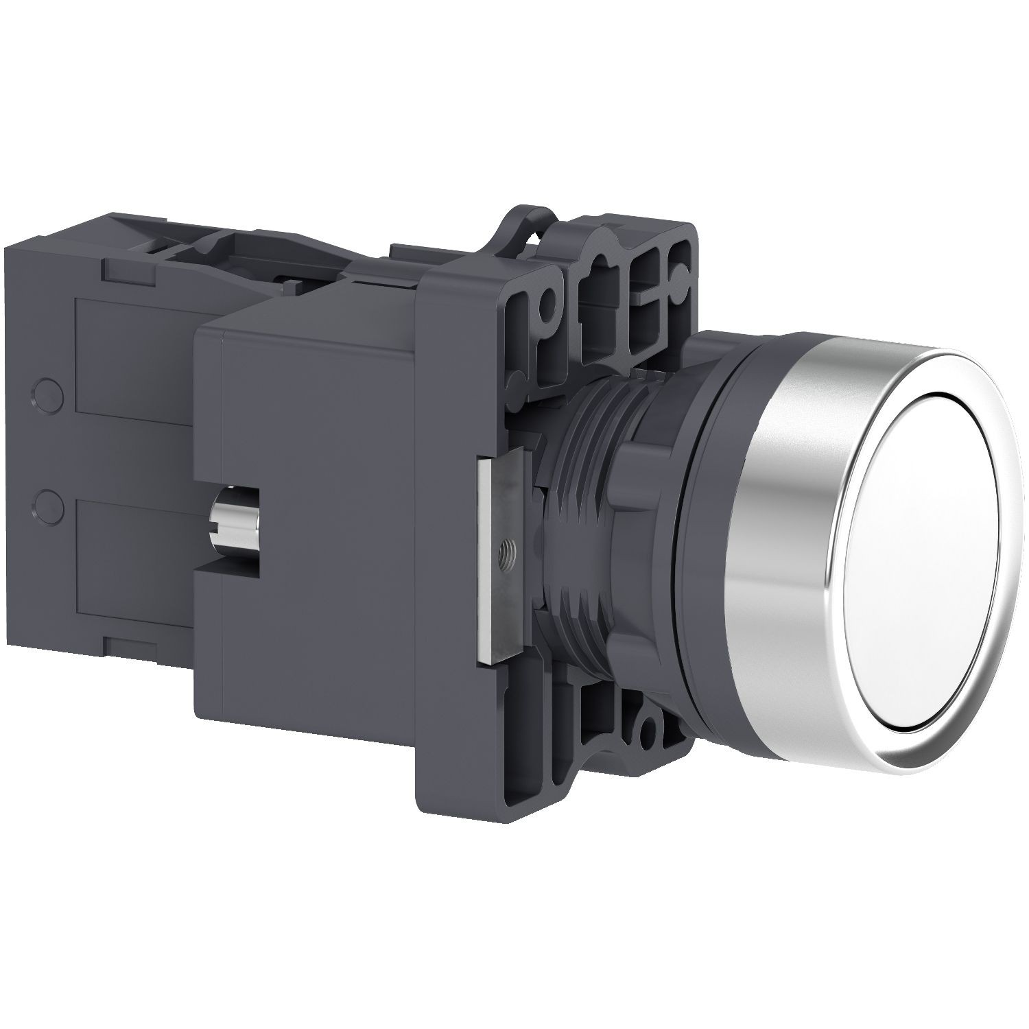 XA2EW31B1 Complete illuminated push button, Easy Harmony XA2, plastic, flush, white, 22mm, spring return, 24V AC DC, 1NO