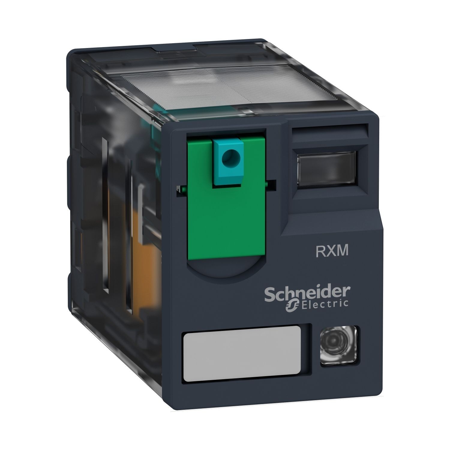RXM2AB2JD miniature plug in relay, Harmony Electromechanical Relays, 12A, 2CO, with LED, lockable test but to n, 12V DC