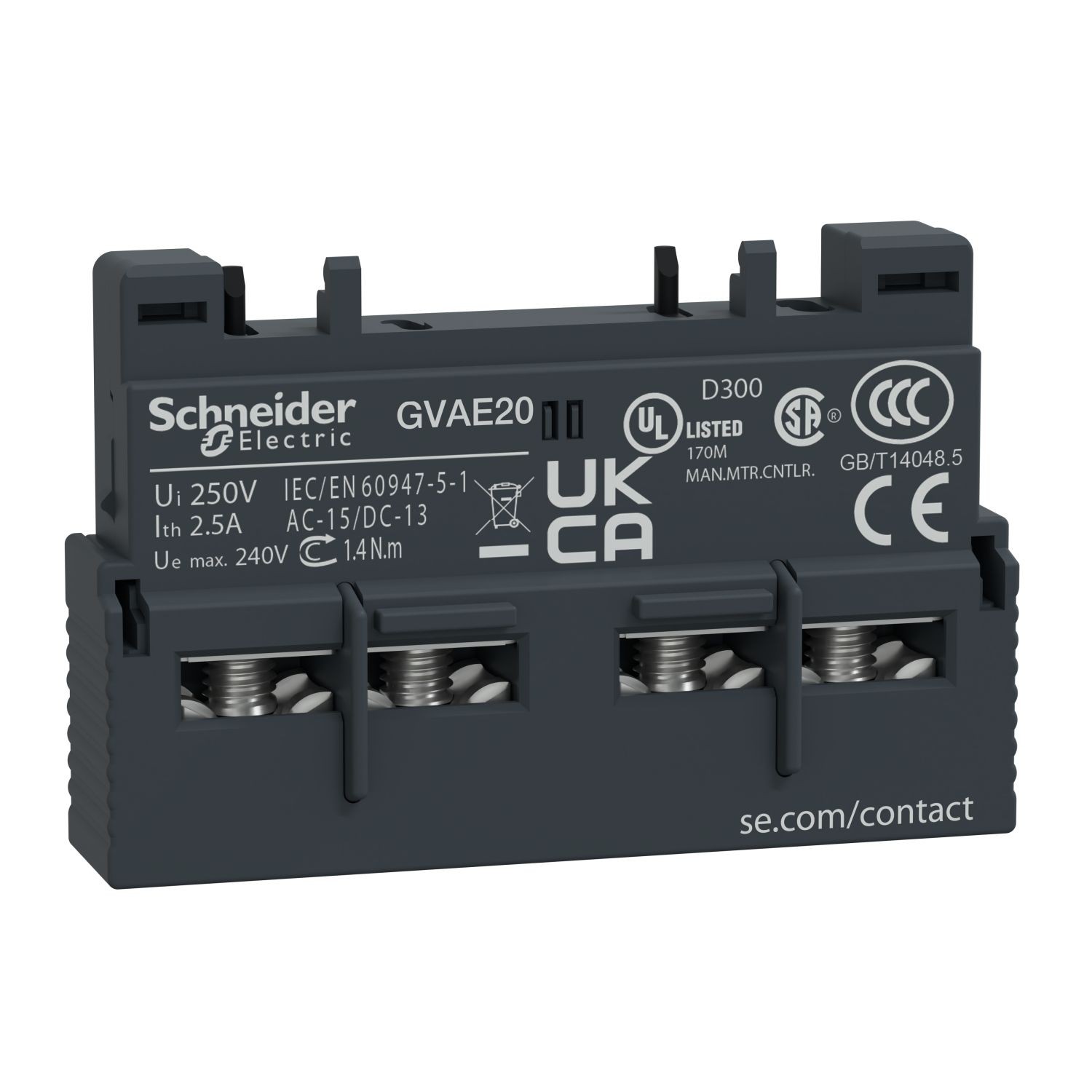 Schneider Electric GVAE20 Auxiliary contact block,TeSys Deca,2NO,front mounting,for GV2