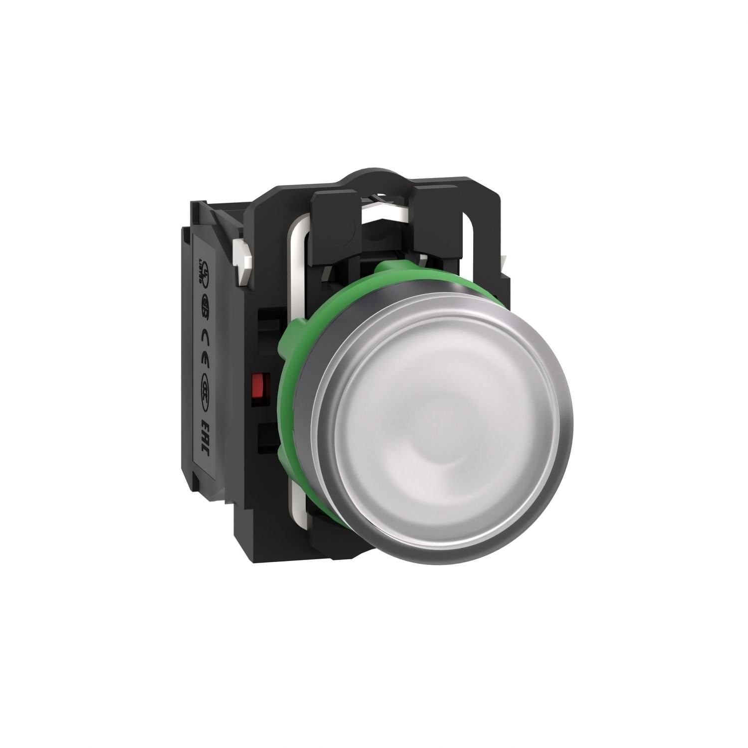 XB5AW31M5 Illuminated push button, Harmony XB5, plastic, white flush, 22mm, universal LED, plain lens, 1NO + 1NC, 230...240V AC