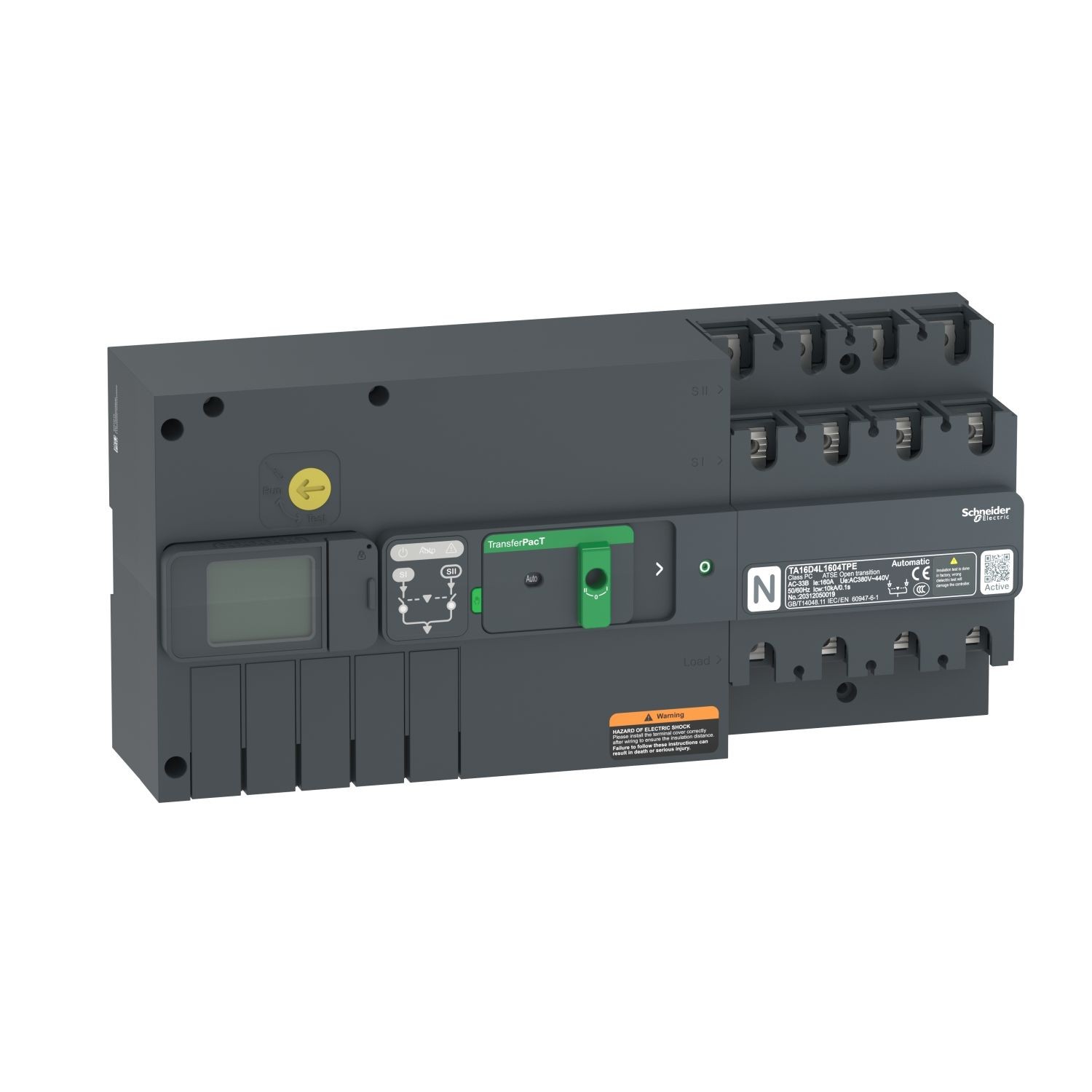 TA16D4L1254TPE active automatic transfer switch, TransferPacT Active automatic, 125A, 4P, LCD, frame 160A