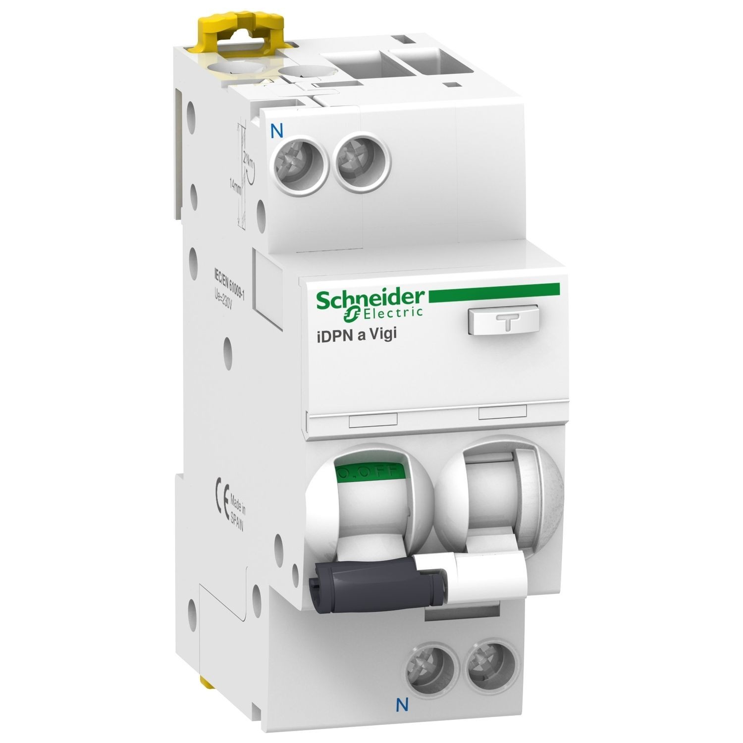 Schneider Electric A9D34610 Residual current breaker with overcurrent protection (RCBO), Acti9 iDPNa Vigi, 1P+N, 10A, C curve, 4500A, AC type, 30mA