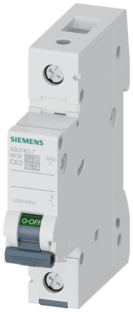 5SL6163-7 Siemens Miniature circuit breaker 230/400 V 6kA, 1-pole, C, 63 A