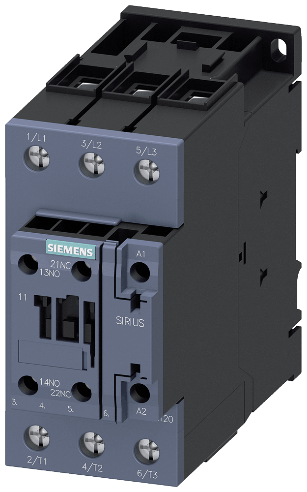 3RT2035-1NB30 power contactor, AC-3e/AC-3, 41 A, 18.5 kW / 400 V, 3-pole, 20-33 V AC/DC, 50/60 Hz, with integrated varistor, auxiliary contacts: 1 NO + 1 NC, screw terminal, size: S2