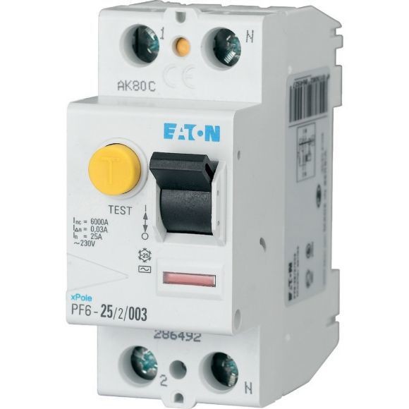 286502 PF6-63/2/03 - Residual current circuit breaker (RCCB), 63A, 2 p, 300mA, type AC