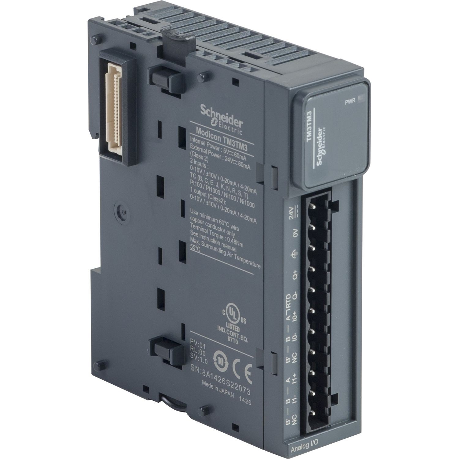 Schneider Electric TM3TM3 Modicon TM3 - 2 analog or temperature inputs, 1 analog output (screw) 24Vdc