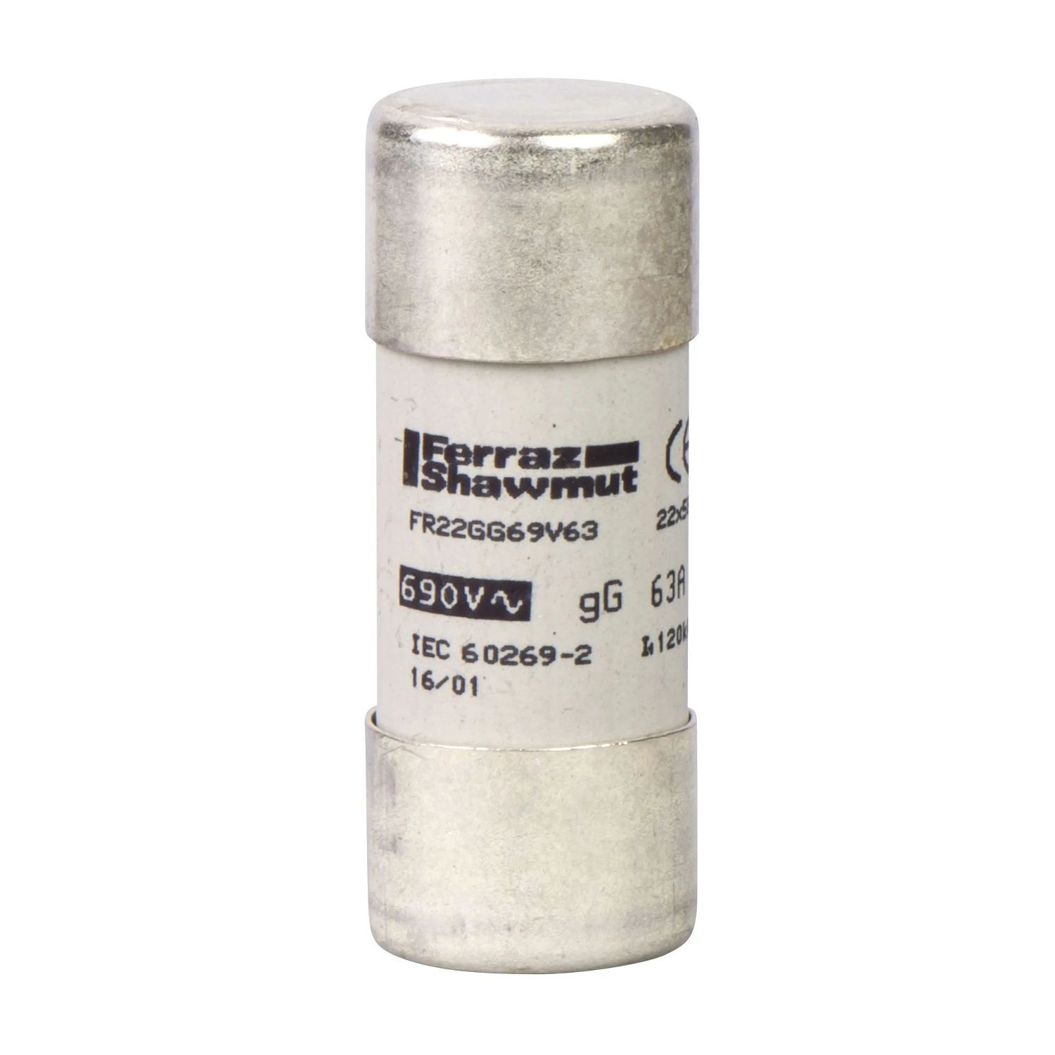 DF2FN63 NFC-patruunasulakkeet, TeSys GS, sylinterimäinen, 22mm x 58mm, sulaketyyppi gG, 500VAC, 63A, ilman iskuria, sarja 10 osaa