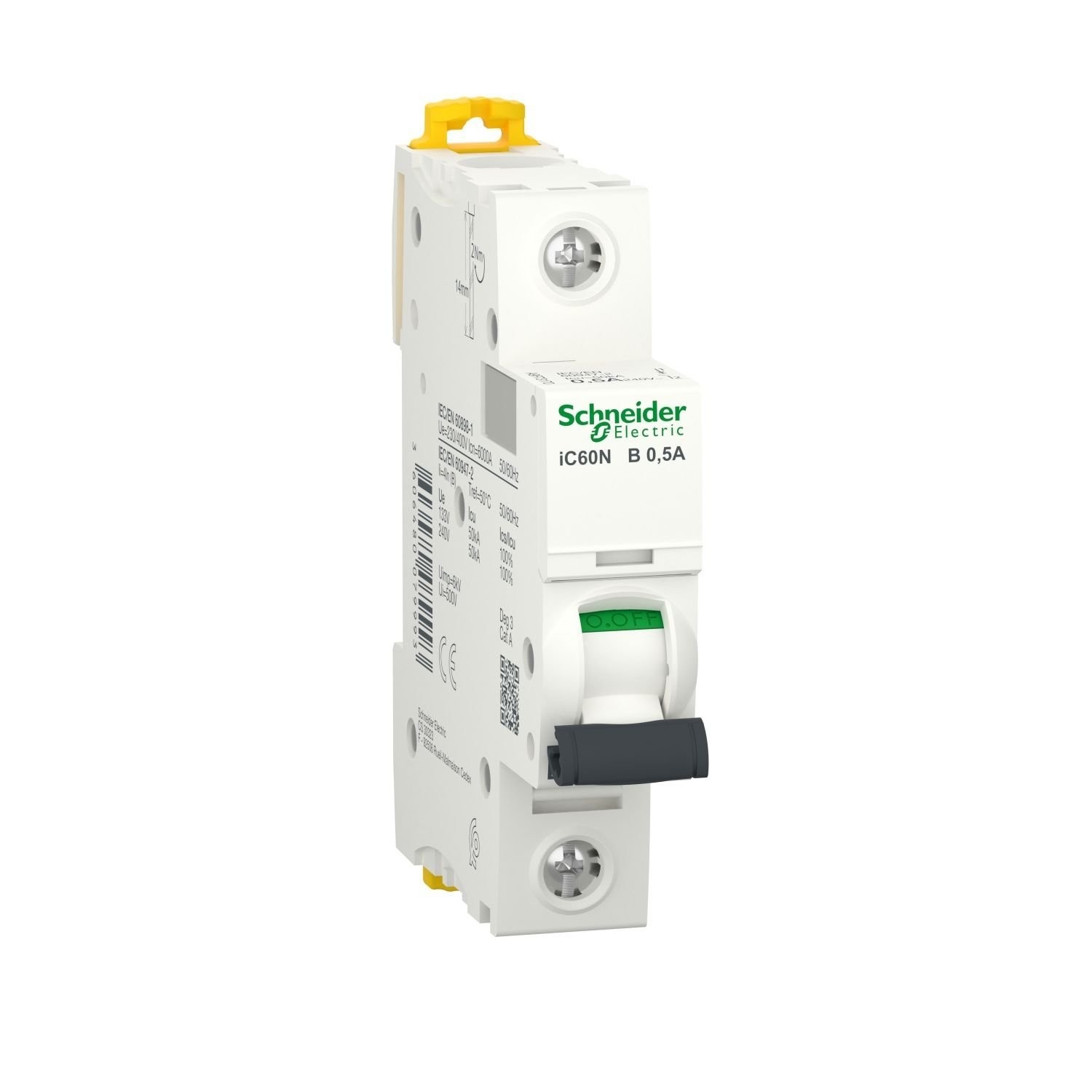 Schneider Electric A9F73170 Miniature circuit breaker (MCB), Acti9 iC60N, 1P, 0.5A, B curve, 6000A