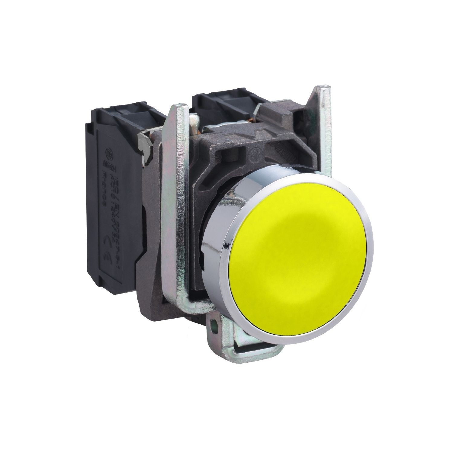 Schneider Electric XB4BA51 Push button, Harmony XB4, metal, flush, yellow, 22mm, spring return, unmarked, 1NO