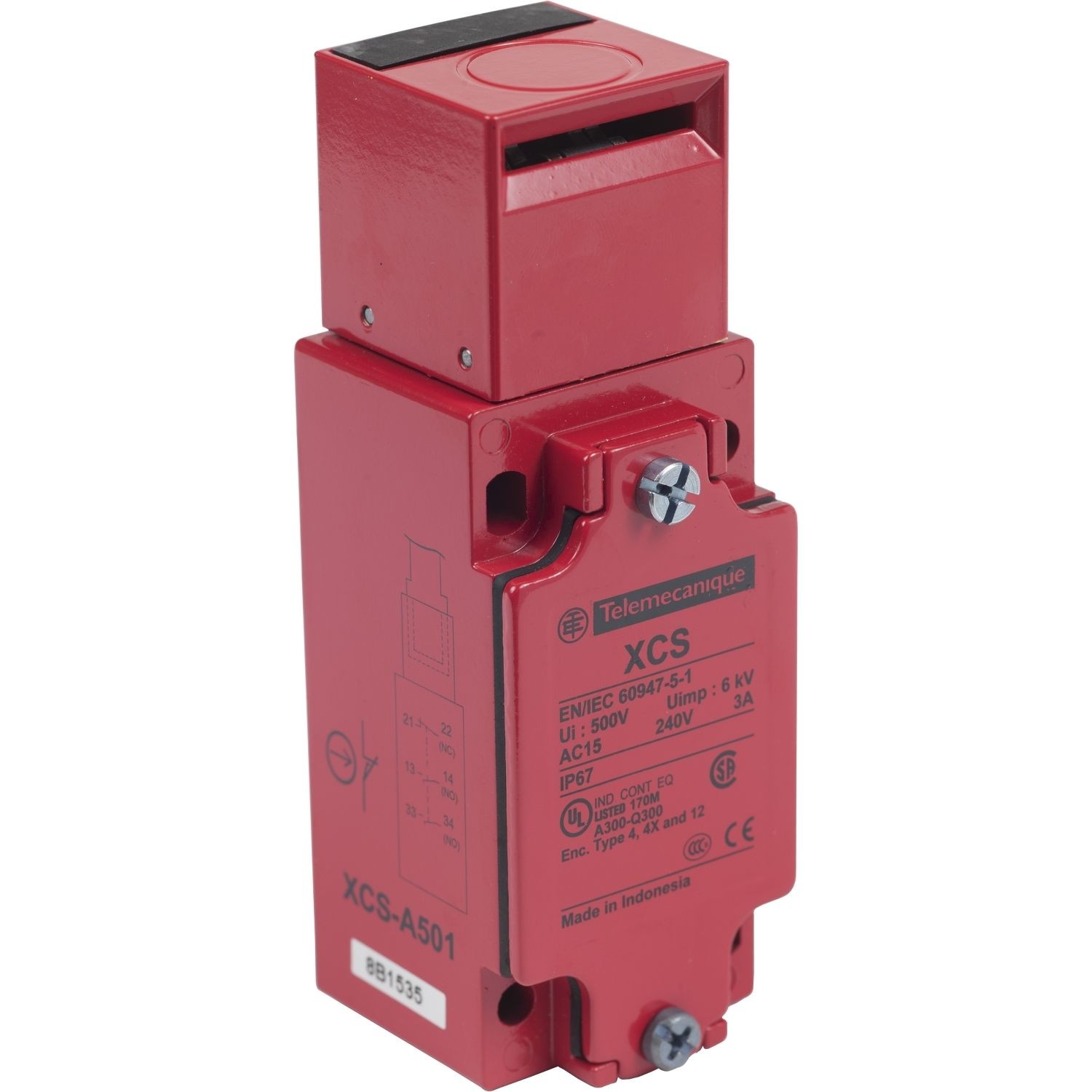 XCSA501 Safety switch, Telemecanique Safety switches XCS, metal XCSA, 1 NC + 2 NO, slow break, 1 entry tapped Pg 13