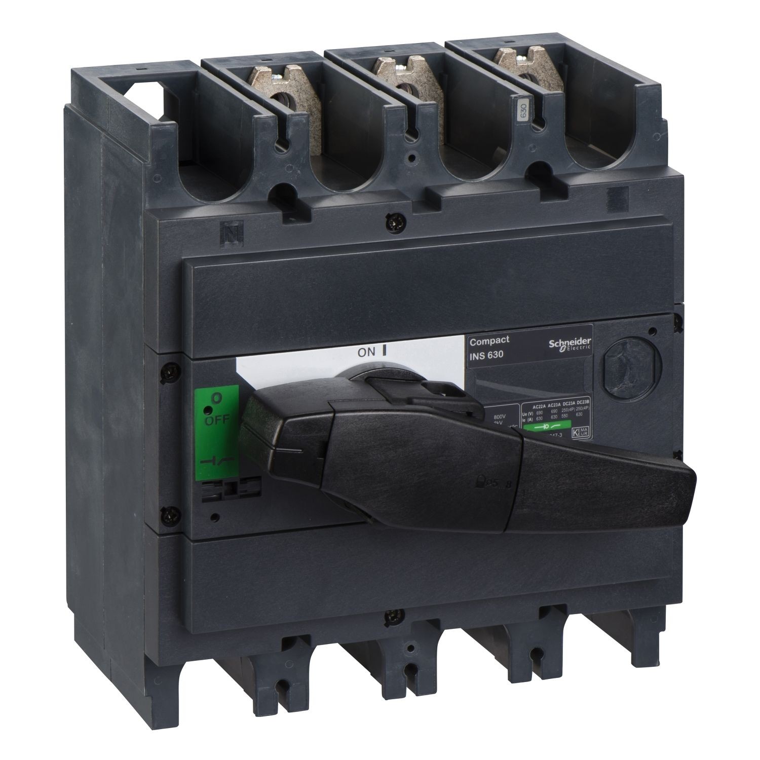 Schneider Electric 31114 switch disconnector, Compact INS630, 630A, standard version with black rotary handle, 3 poles