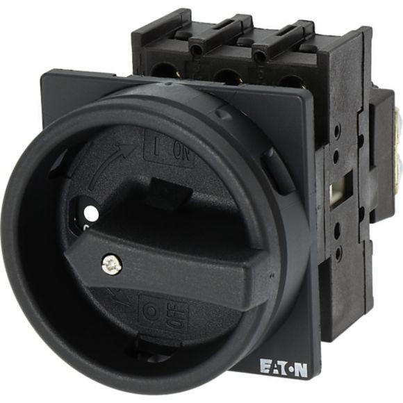 EATON 053111 P1-32/EA/SVB-SW - Main switch, P1, 32 A, flush mounting, 3 pole, STOP function, With black rotary handle and locking ring, Lockable in the 0 (Off) position