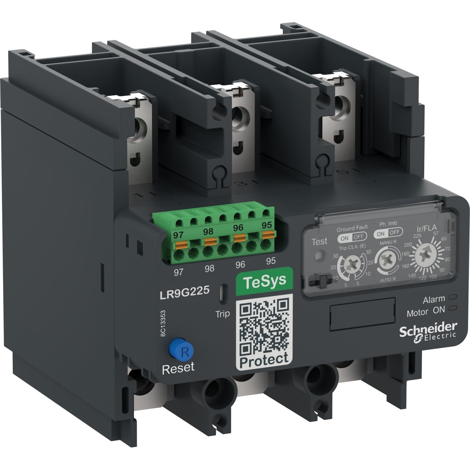 LR9G225 Electronic thermal overload relay,TeSys Giga,57-225 A,class 5E-30E,push-in control connection