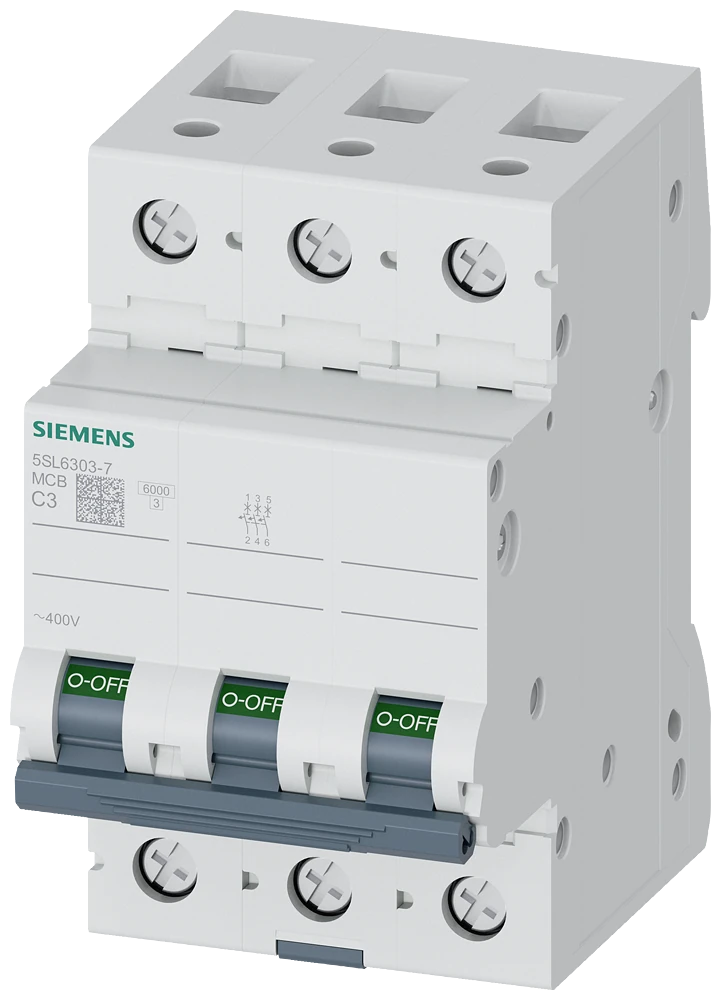 5SL6303-7 Siemens Miniature circuit breaker 400 V 6kA, 3-pole, C, 3A
