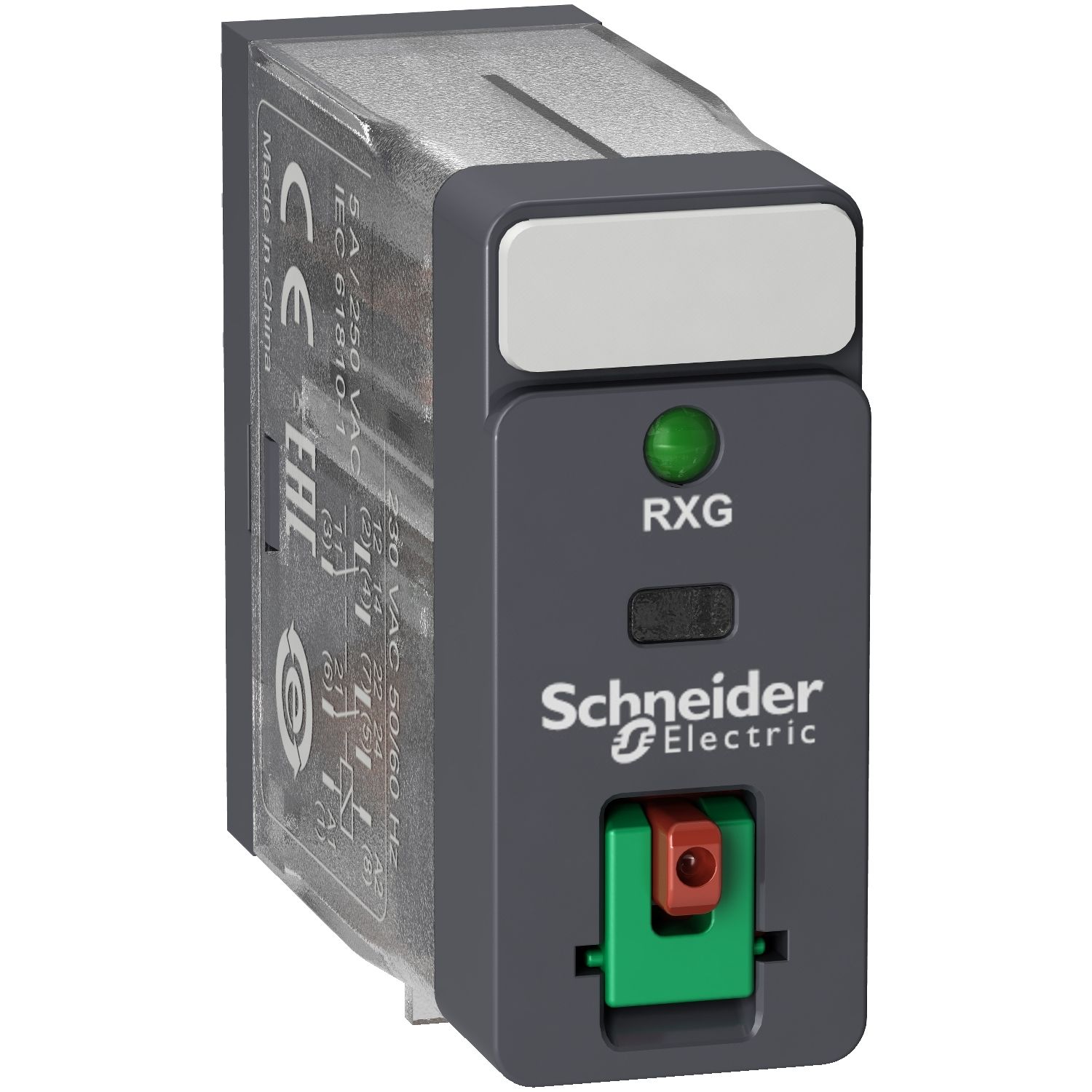 RXG22B7 Schneider Electric Interface plug-in relay, 5 A, 2 CO, lockable test button, LED, 24 V AC