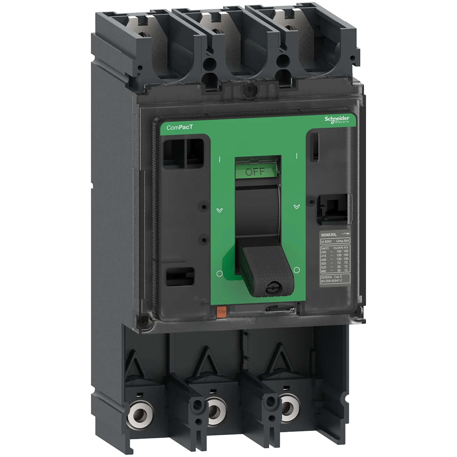 C63H3 Schneider Electric Circuit breaker basic frame, ComPacT NSX630H, 70kA/415VAC, 3 poles, 630A frame rating, without trip unit