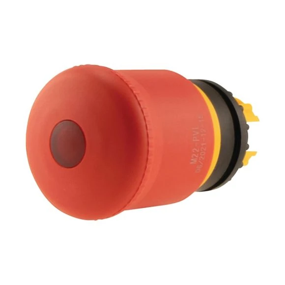 216878 EATON M22-PVL - Emergency stop/emergency switching off pushbutton, RMQ-Titan, Mushroom-shaped, 38 mm, Illuminated with LED element, Pull-to-release function, Red, yellow, RAL 3000