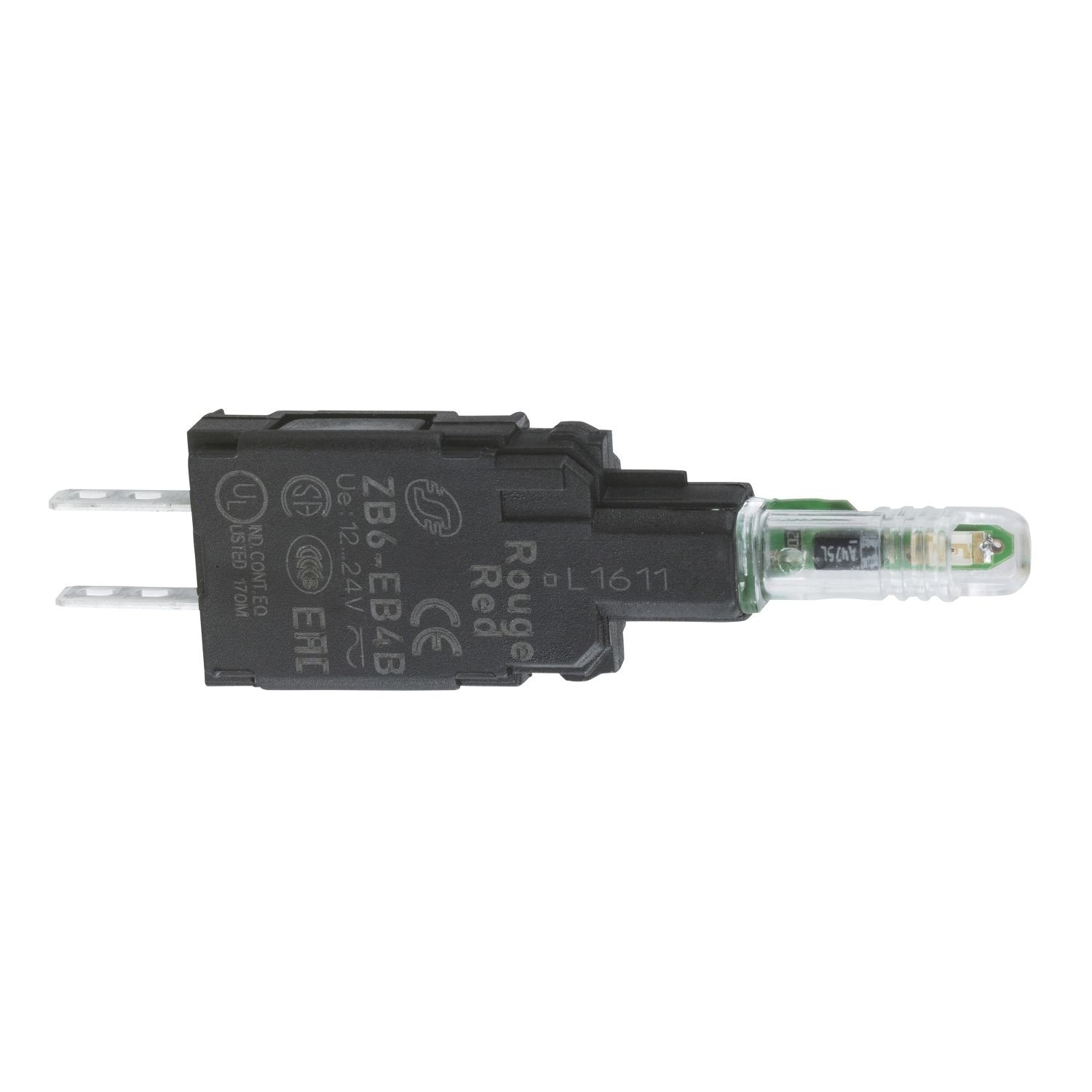 ZB6EB4B Complete body for pilot lights, Harmony XB6, red light block with body fixing collar with integral LED 12...24V