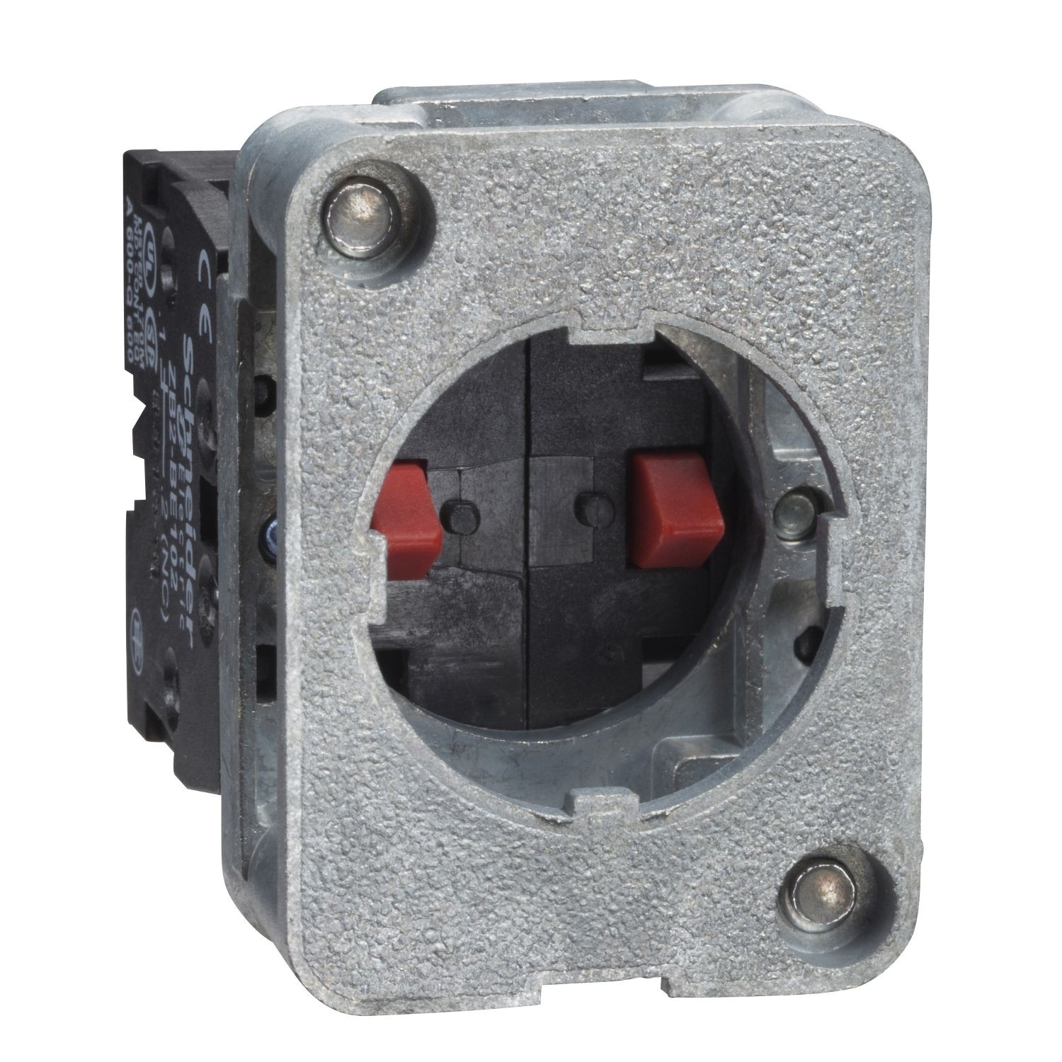 XACS413 Contact block, Harmony XAC, single contact, spring return, front mounting, 40mm horizontal/30mmVertical fixing centres, 2NO