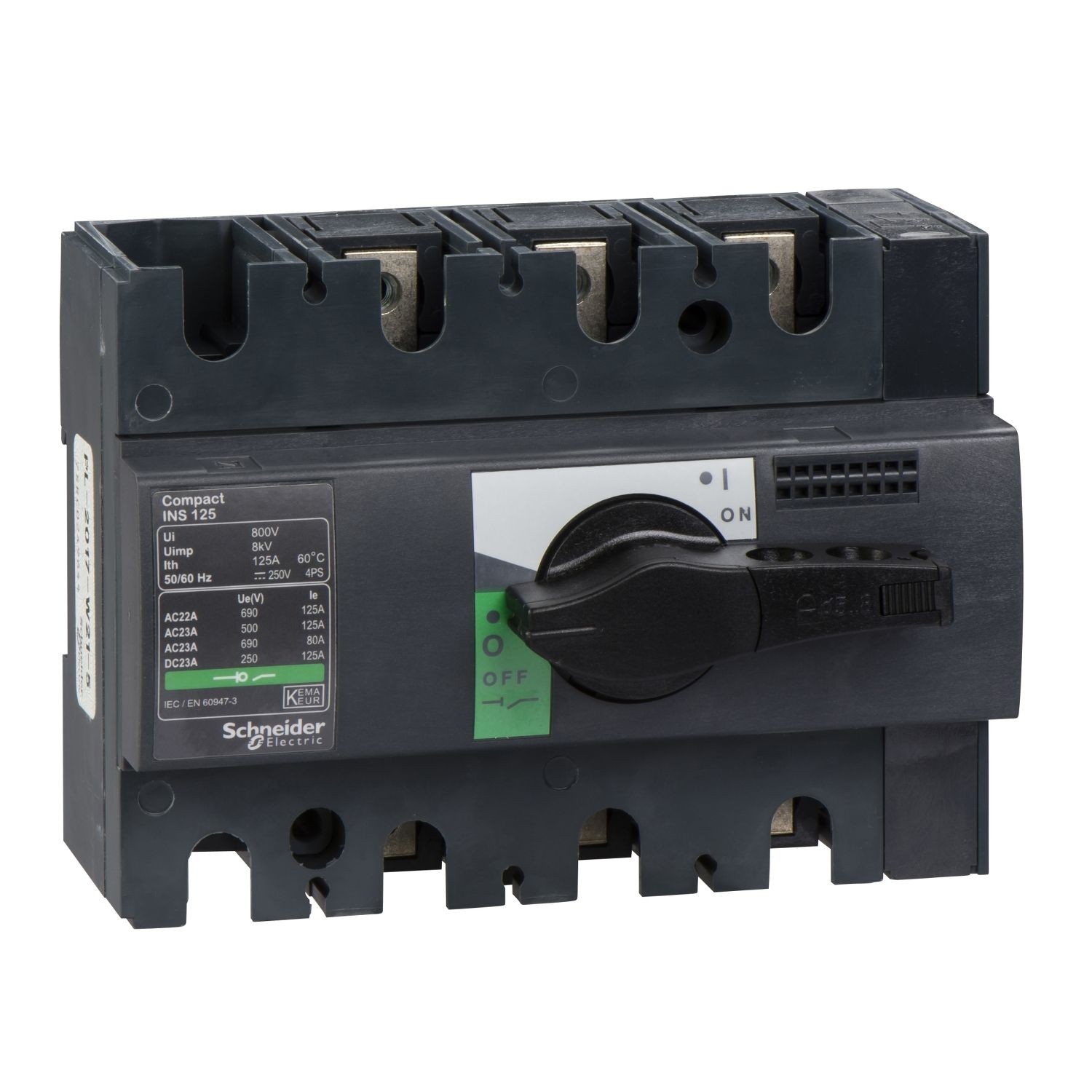 Schneider Electric 28910 switch disconnector, Compact INS125, 125A, standard version with black rotary handle, 3 poles