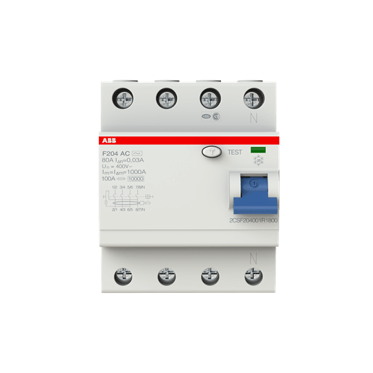 2CSF204001R1800 F204 AC-80/0.03 Residual Current Circuit Breaker 4P AC type 30 mA