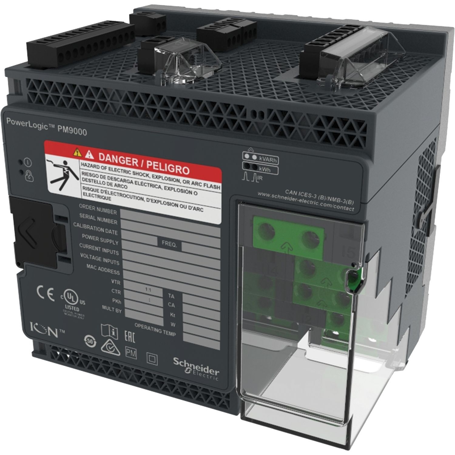 METSEION92130 PowerLogic™ ION9000 meter, LVDC, DIN mount, no display, HW kit