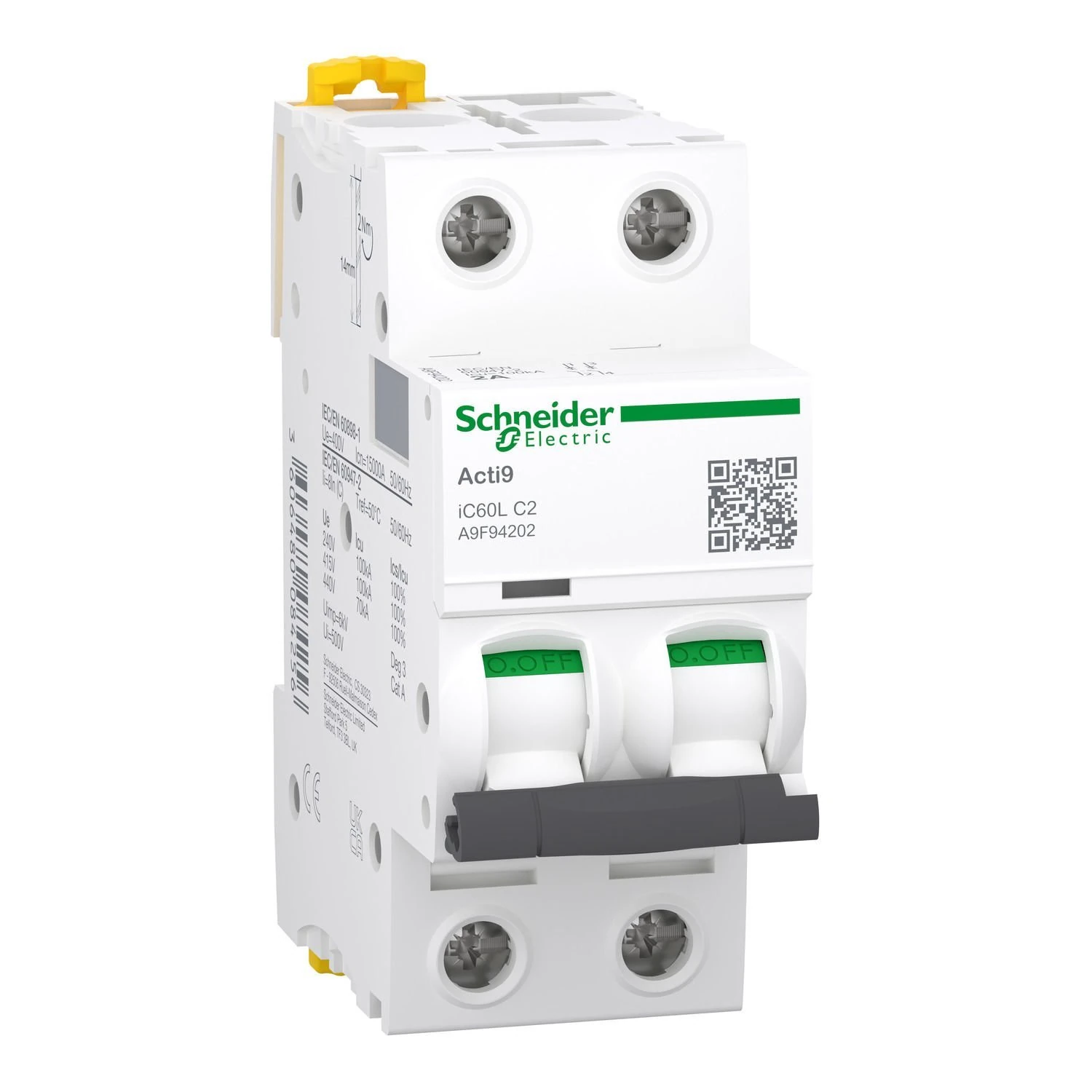 A9F94202 Schneider Electric iC60L - miniature circuit breaker - 2P - 2A - C curve