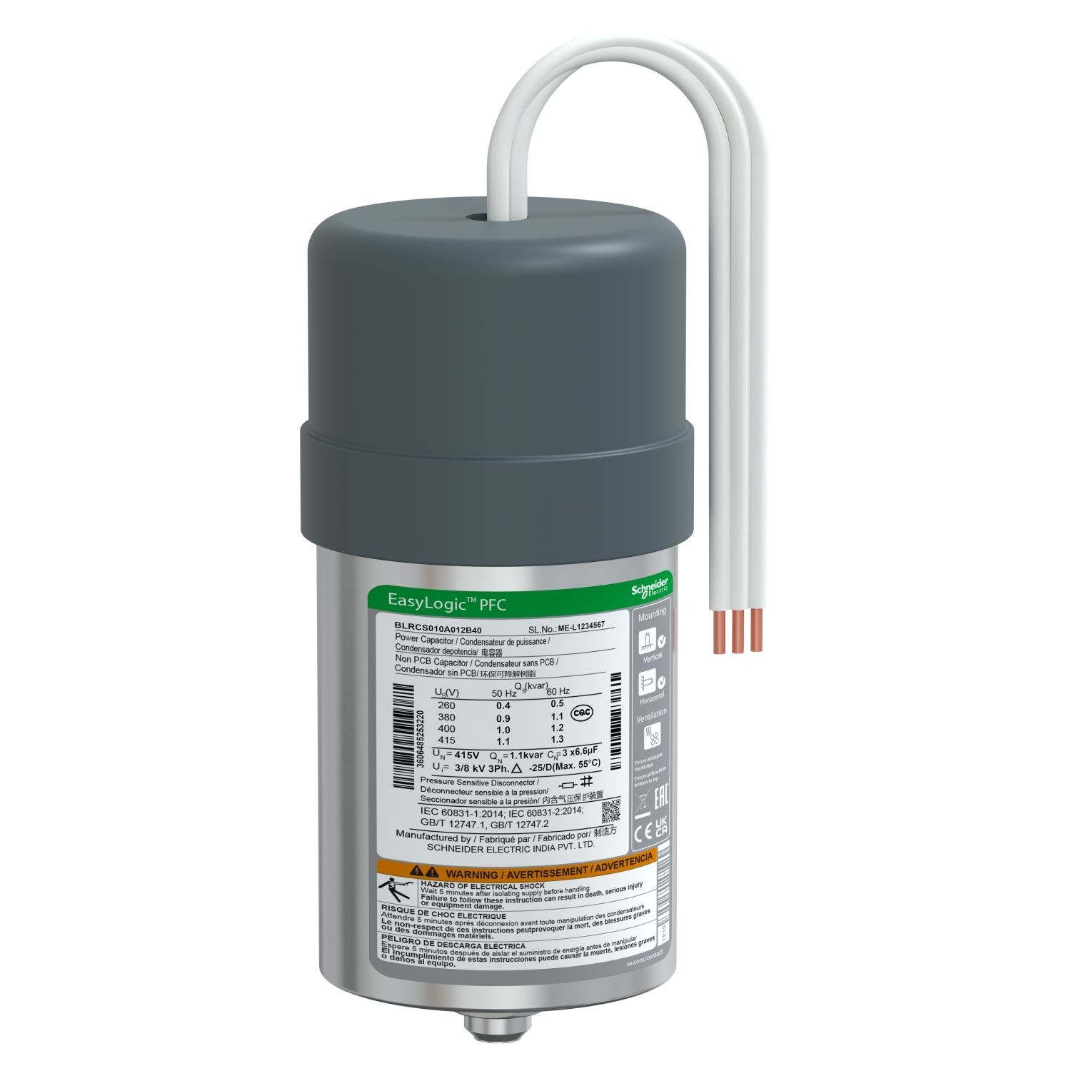 BLRCS010A012B40 EasyLogic PFC Capacitor, 1/1.2 kvar - 400 V - 50/60Hz